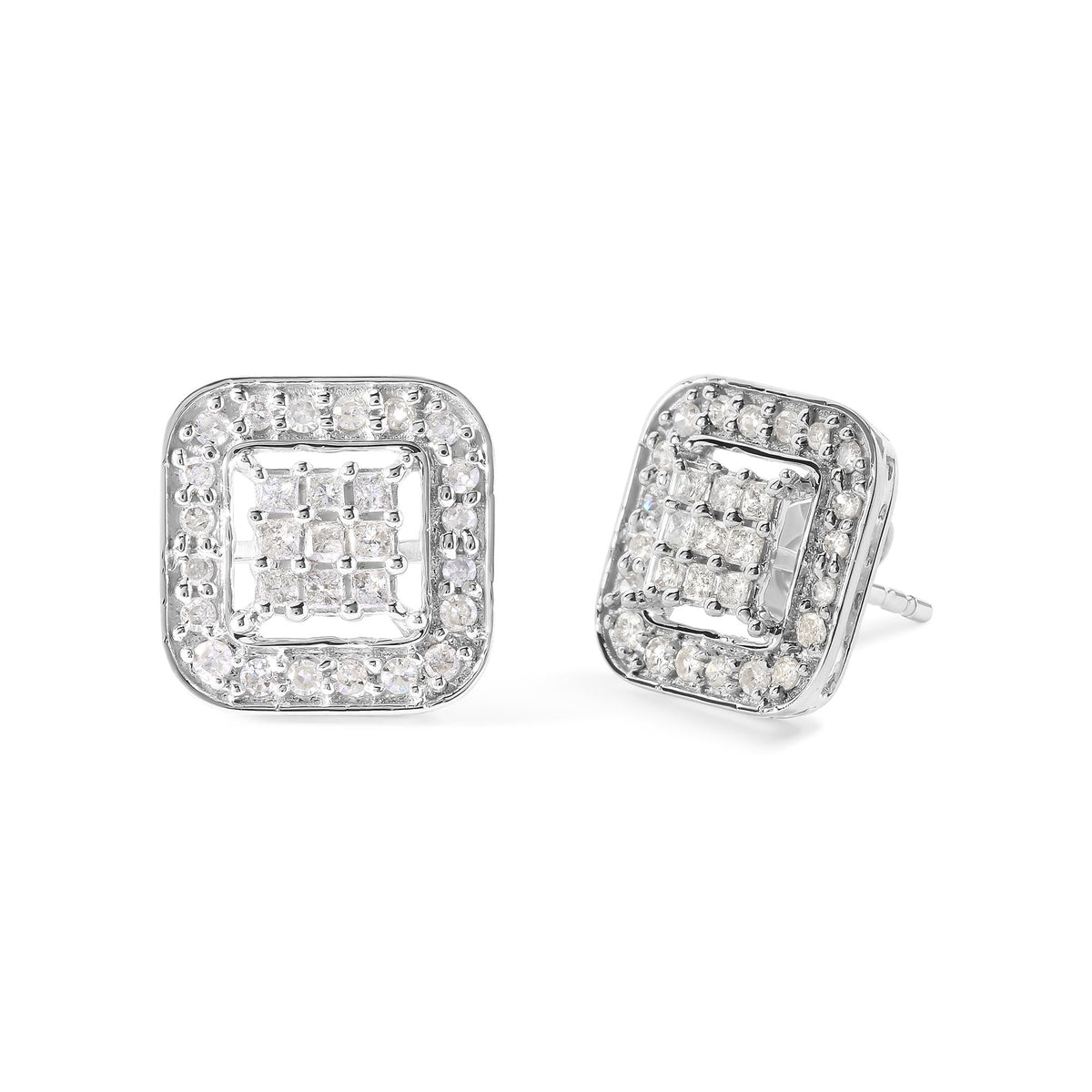 10K White Gold 5/8 Cttw Diamond Square Shaped Composite Stud Earrings (I-J Color, I1-I2 Clarity)