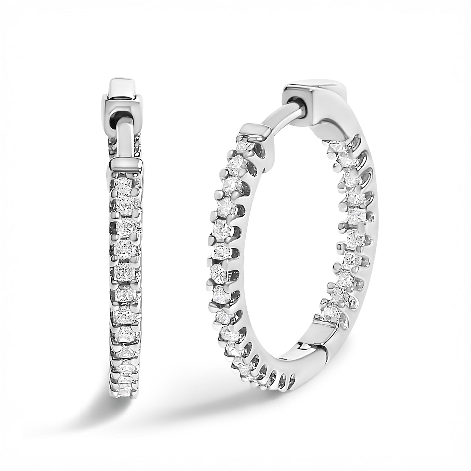 .925 Sterling Silver 1/2 Cttw Princess Diamond Inside Out Hoop Earrings (G-H Color, VS2-SI1 Clarity)