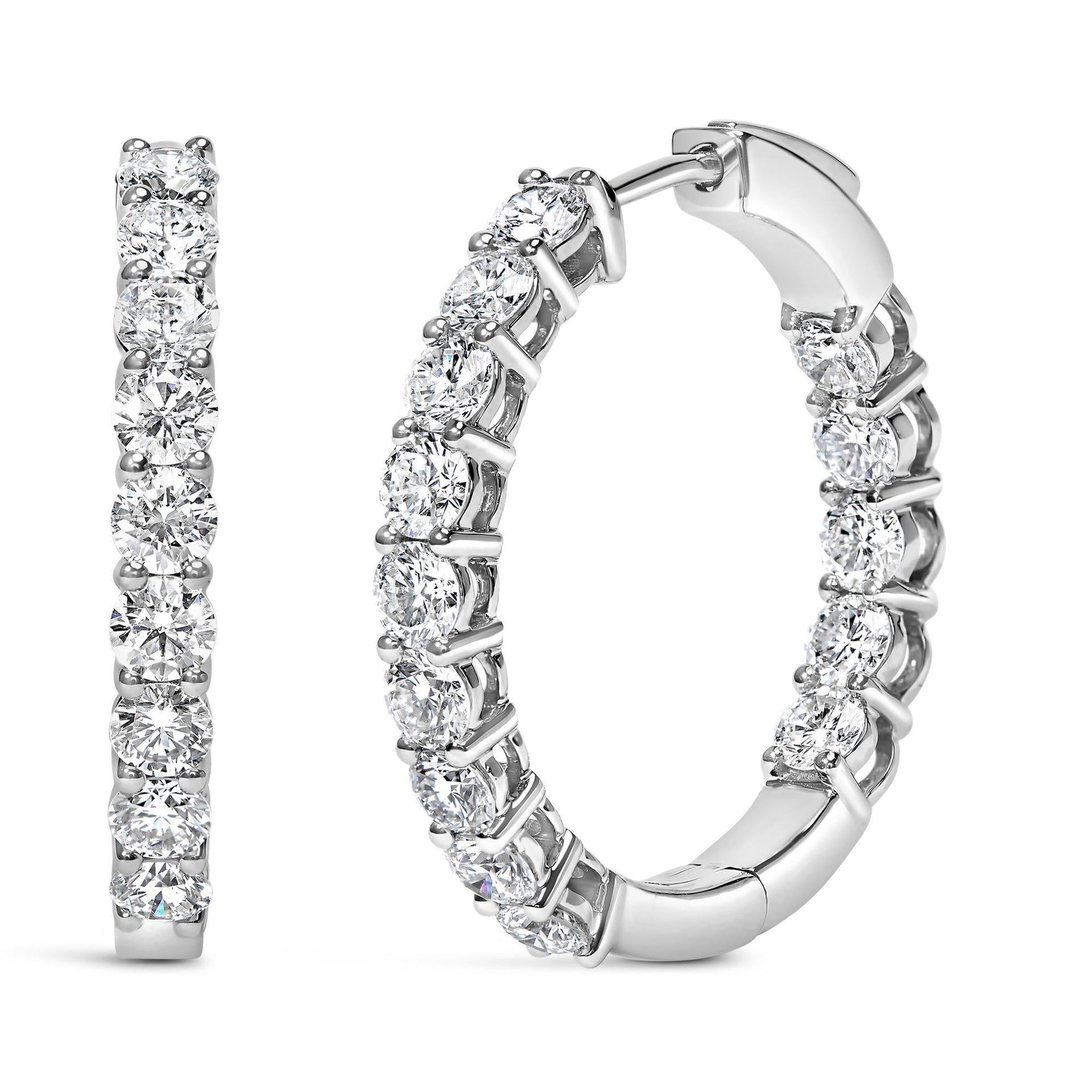 14K White Gold 3.00 Cttw Inside Out Lab Grown Diamond Hoop Earrings