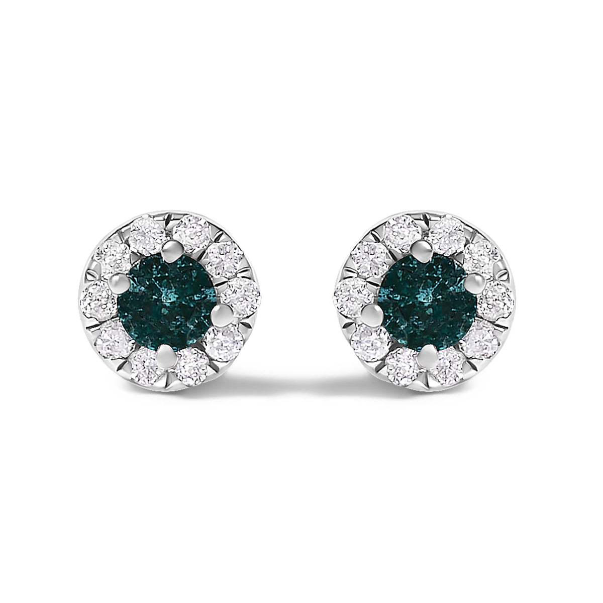 .925 Sterling Silver 1/3 Cttw White and Blue Diamond Halo Stud Earring