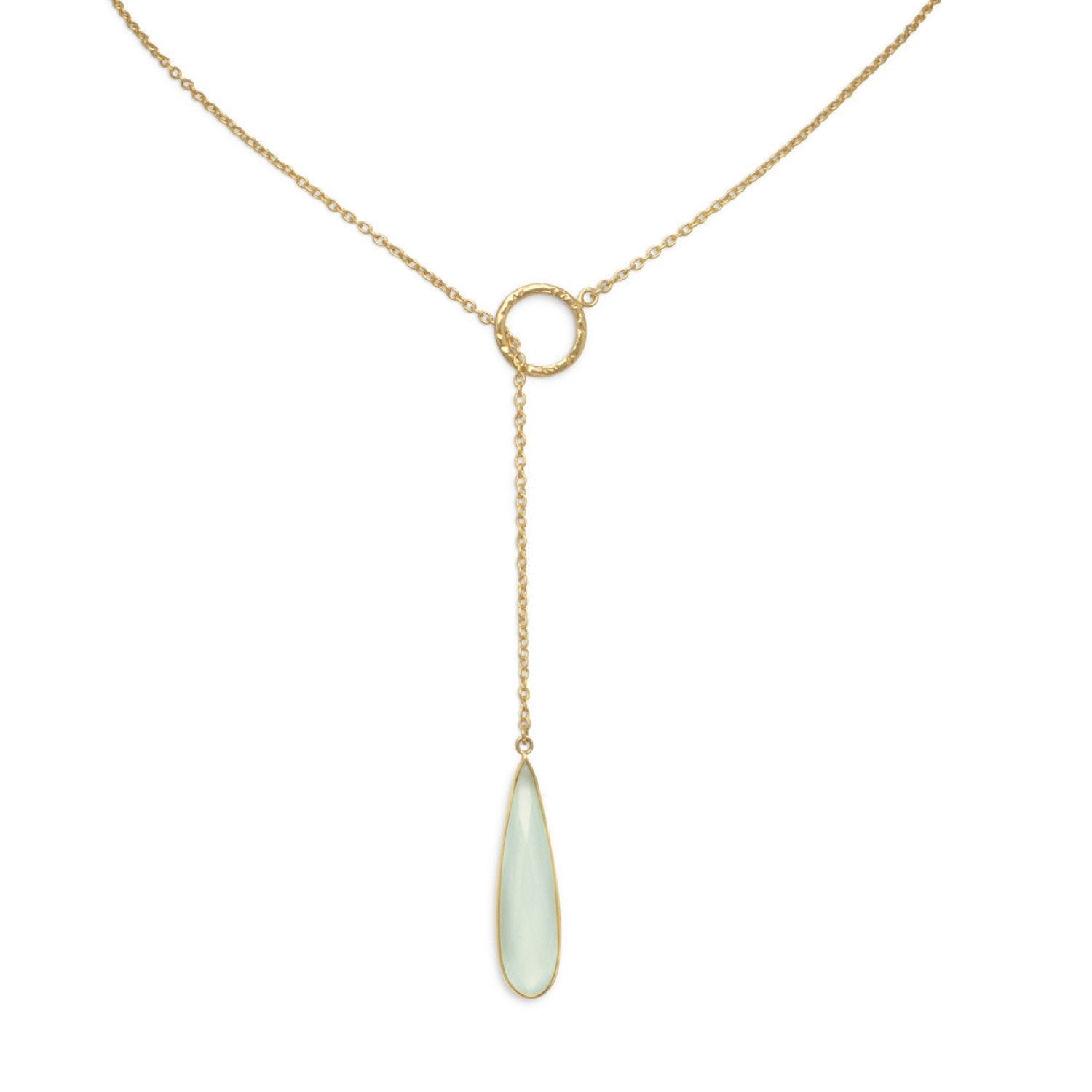 18k Gold Chalecedony Pear Drop Lariat Necklace