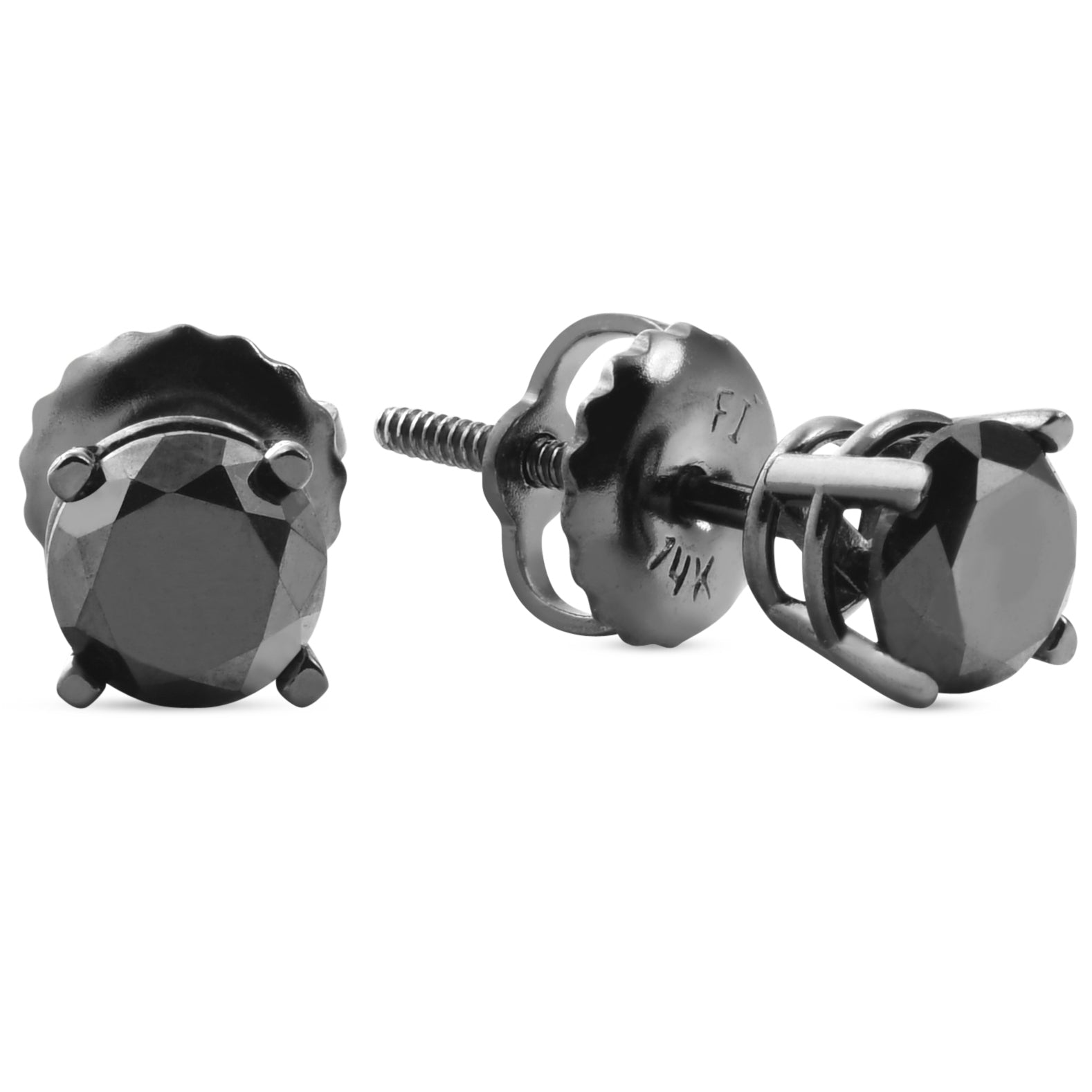2 TCW 14k Black Gold Round Black Diamond Screw Back Studs Earrings