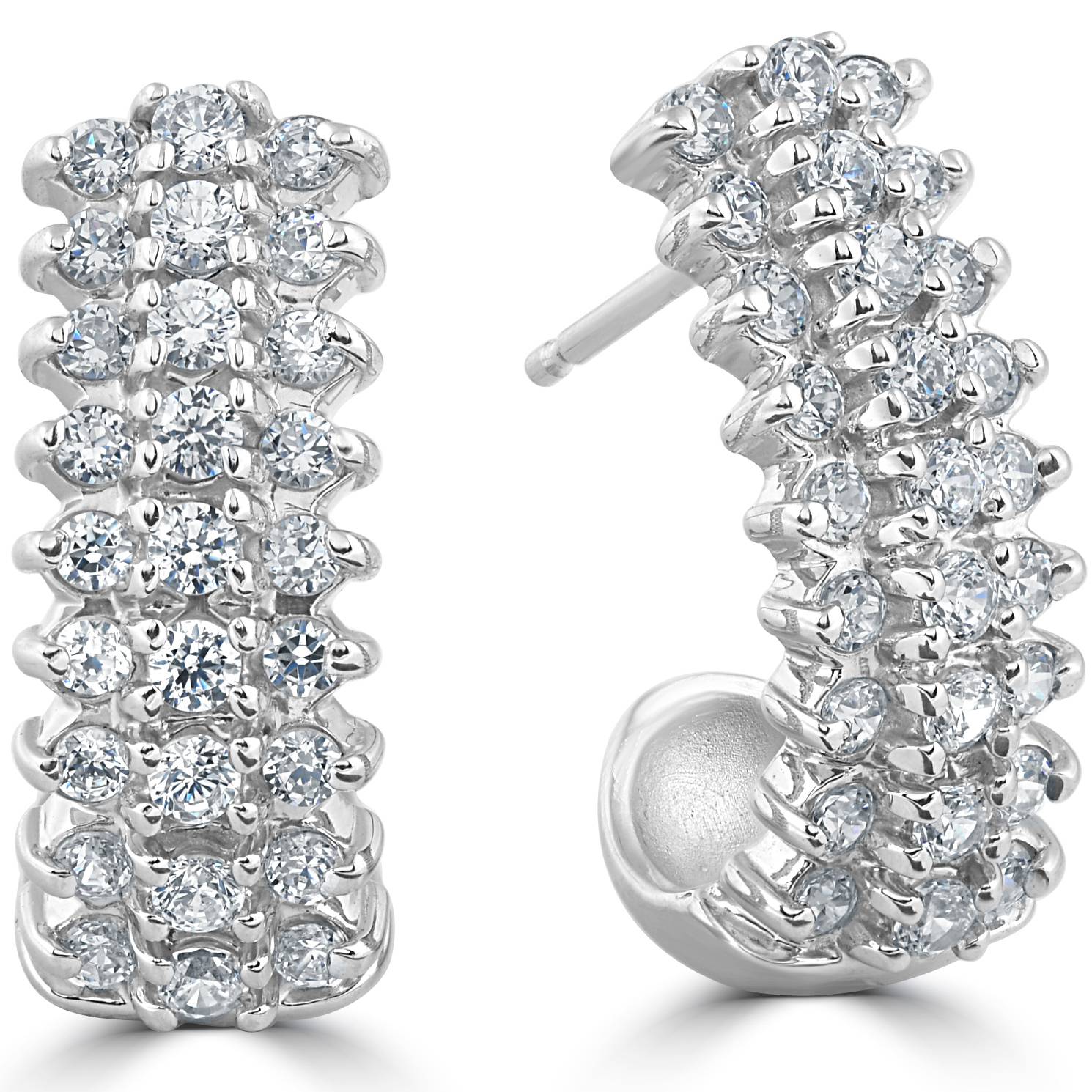 1 3/8 cttw Diamond Hoops 14k White Gold 3/4' Tall