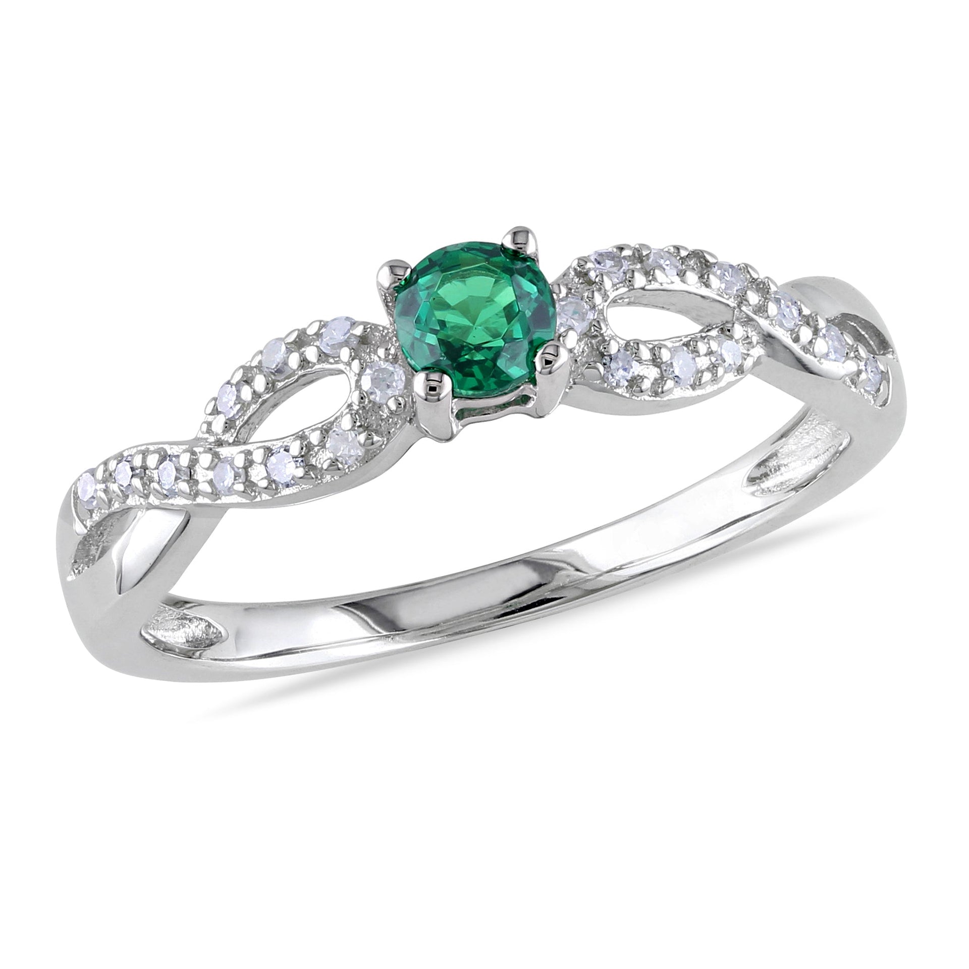 1/10ct TW Created Emerald and 1/10ct TW Diamond Infinity Ring in Sterling Silver