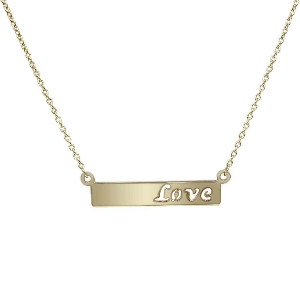 Solid 14K Yellow Gold Bar Love Pendant Necklace 18'