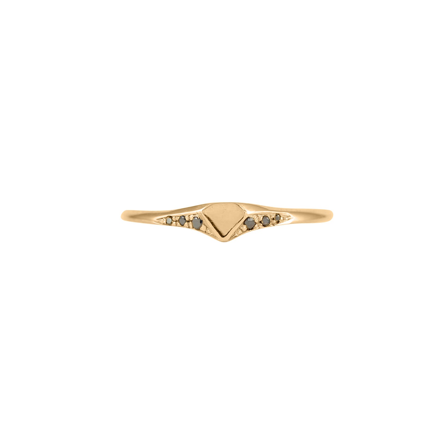 Diamond Shield & Black Diamonds Mini Signet Ring Solid Gold
