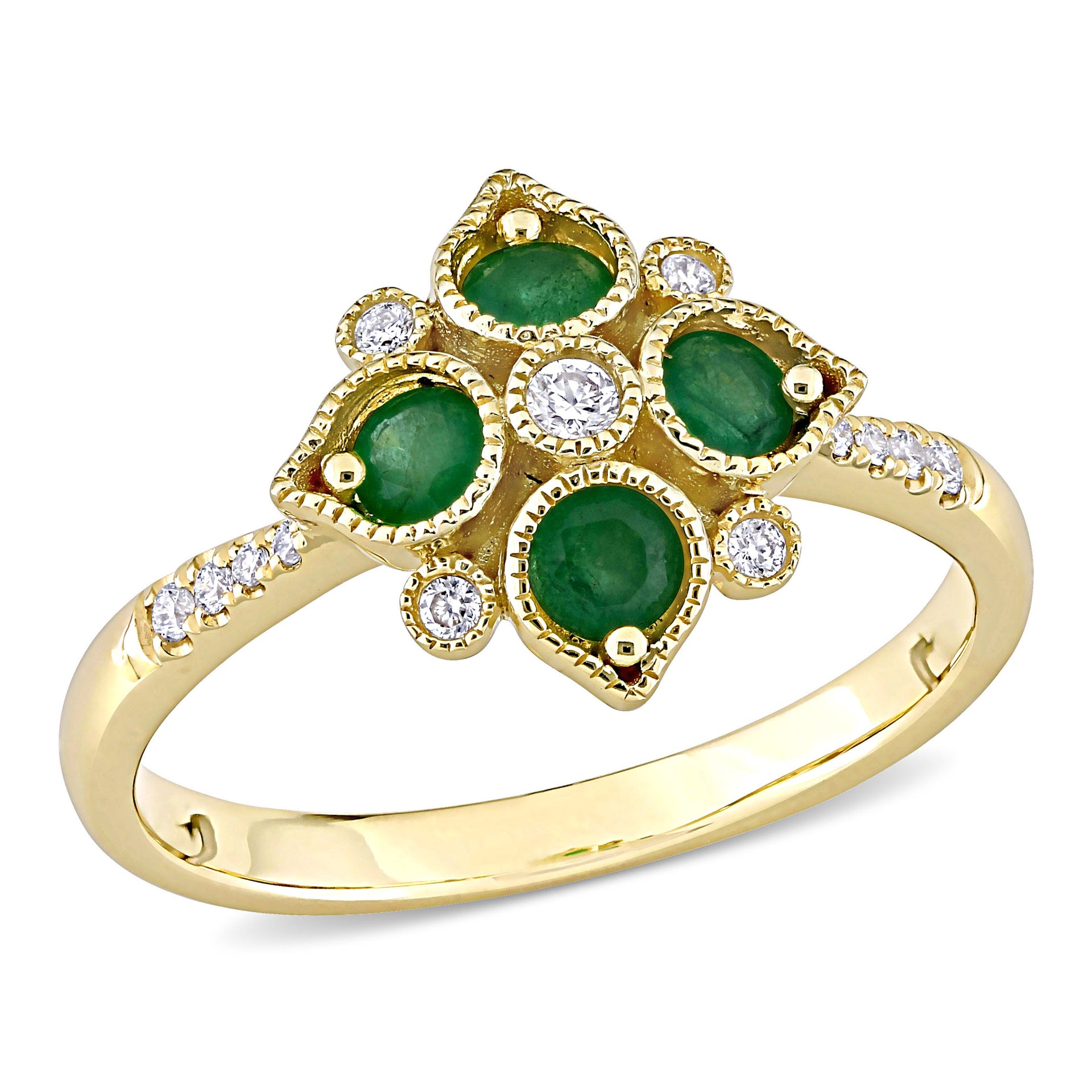 Mimi & Max Women's 1/3ct TGW Emerald and 1/10ct TW Diamond Geometric Engagement Ring in 14k Yellow Gold
