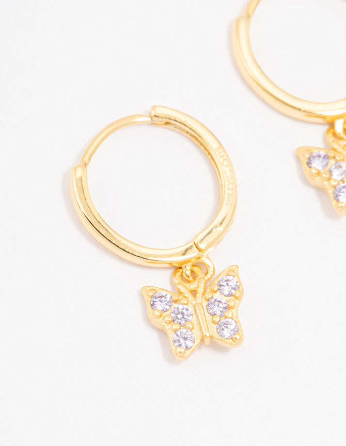 Lovisa Gold Plated Sterling Silver Cubic Zirconia Butterfly Charm Earrings | Premium Gold Plated On 925 Sterling Silver | Hypoallergenic | On-trend Classics