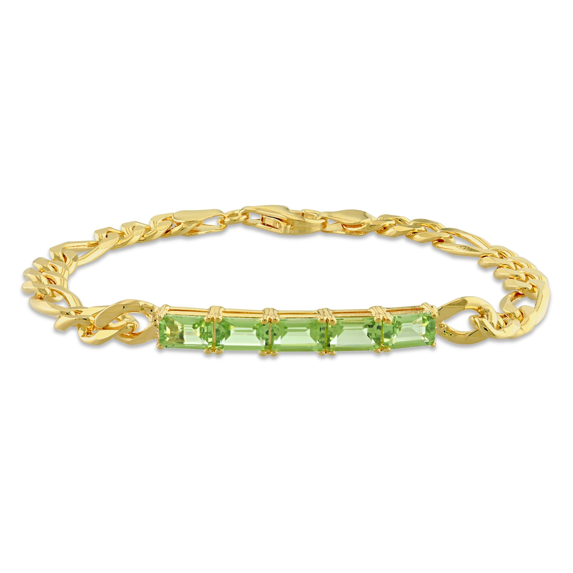 2 4/5 CT TGW Peridot Birthstone Link Bracelet in Yellow Plated Sterling Silver