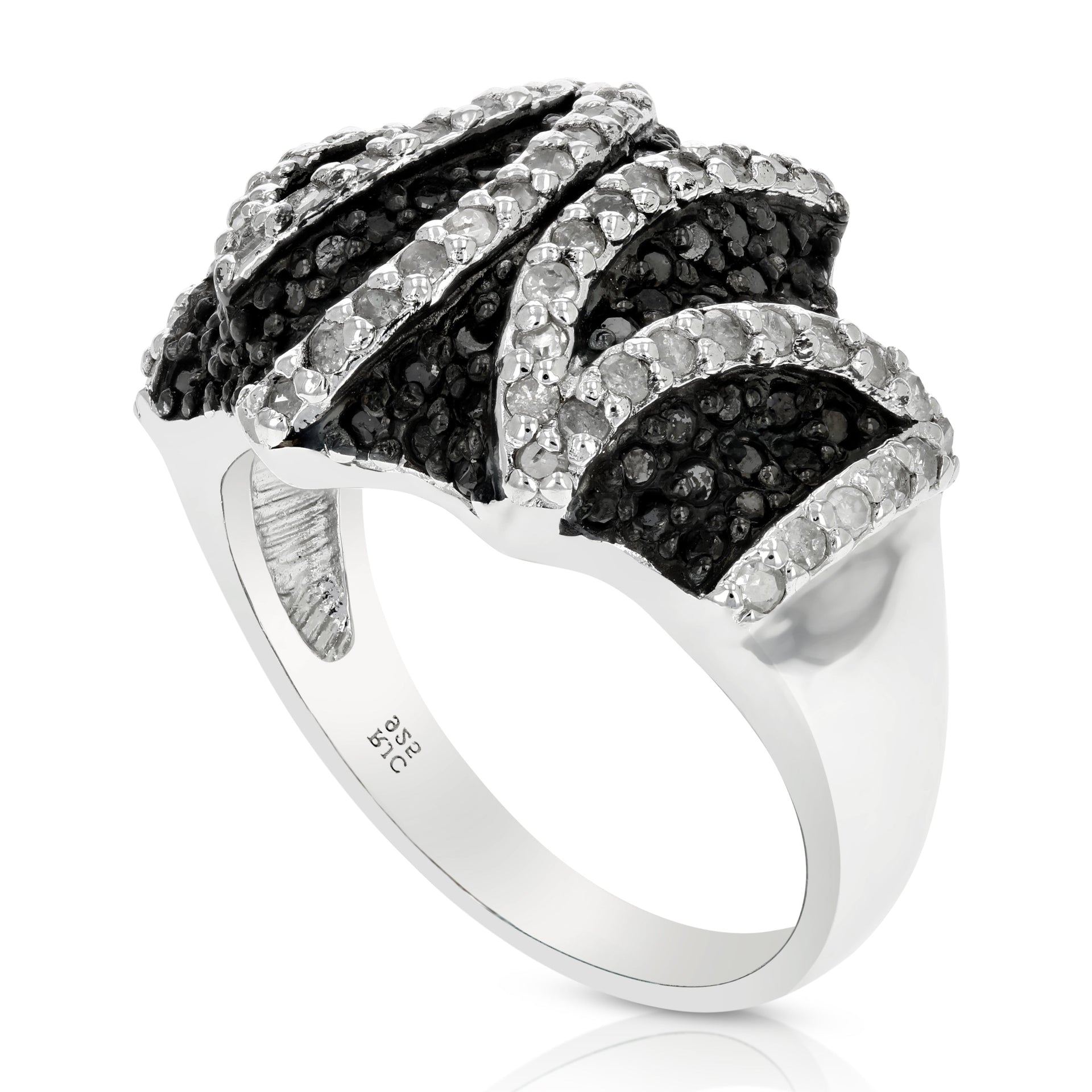 1.15 cttw Black and White Diamond Ring .925 Sterling Silver with Rhodium
