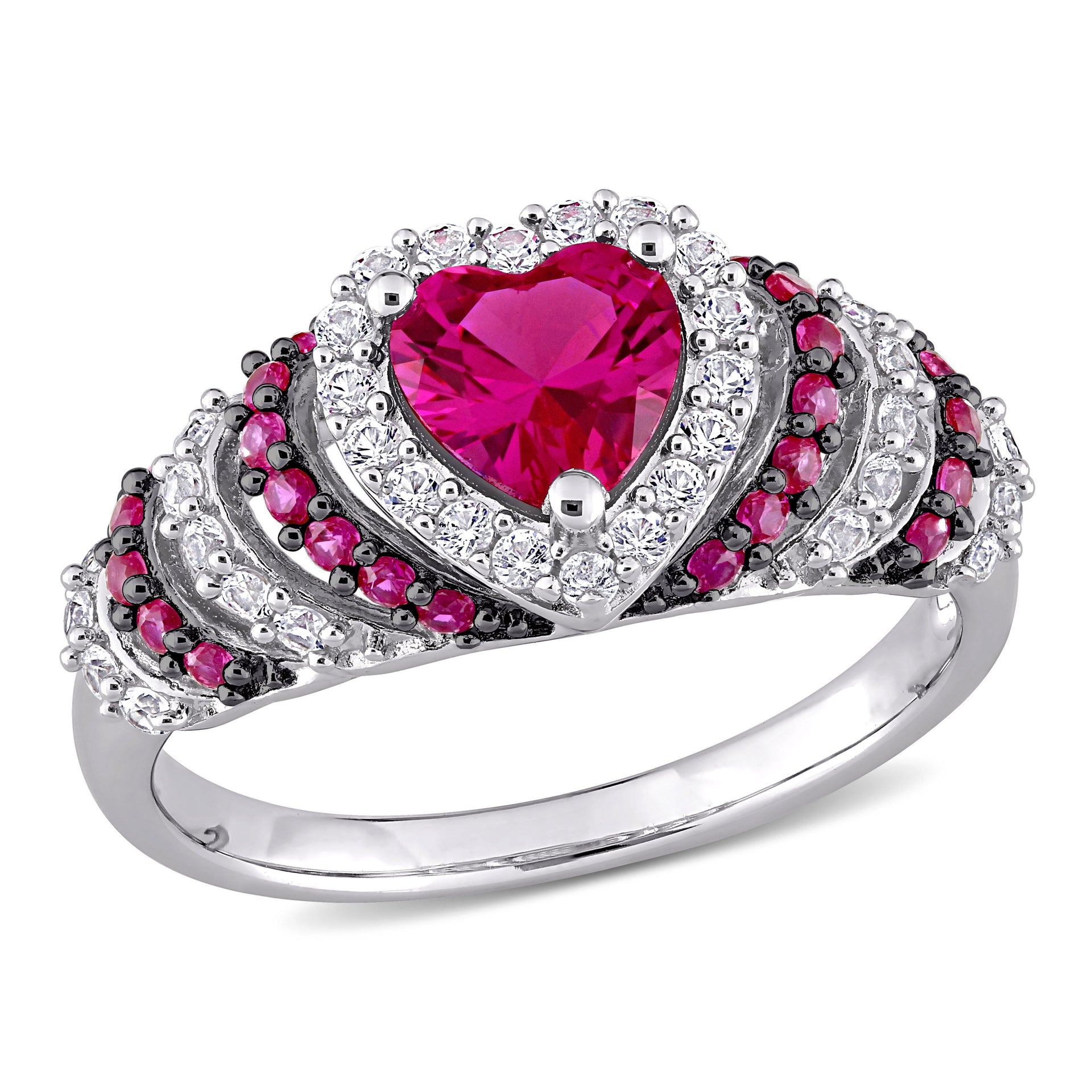 Mimi & Max 1 3/4ct TGW Created Ruby and Created White Sapphire Heart Halo Vintage Ring in Sterling Silver