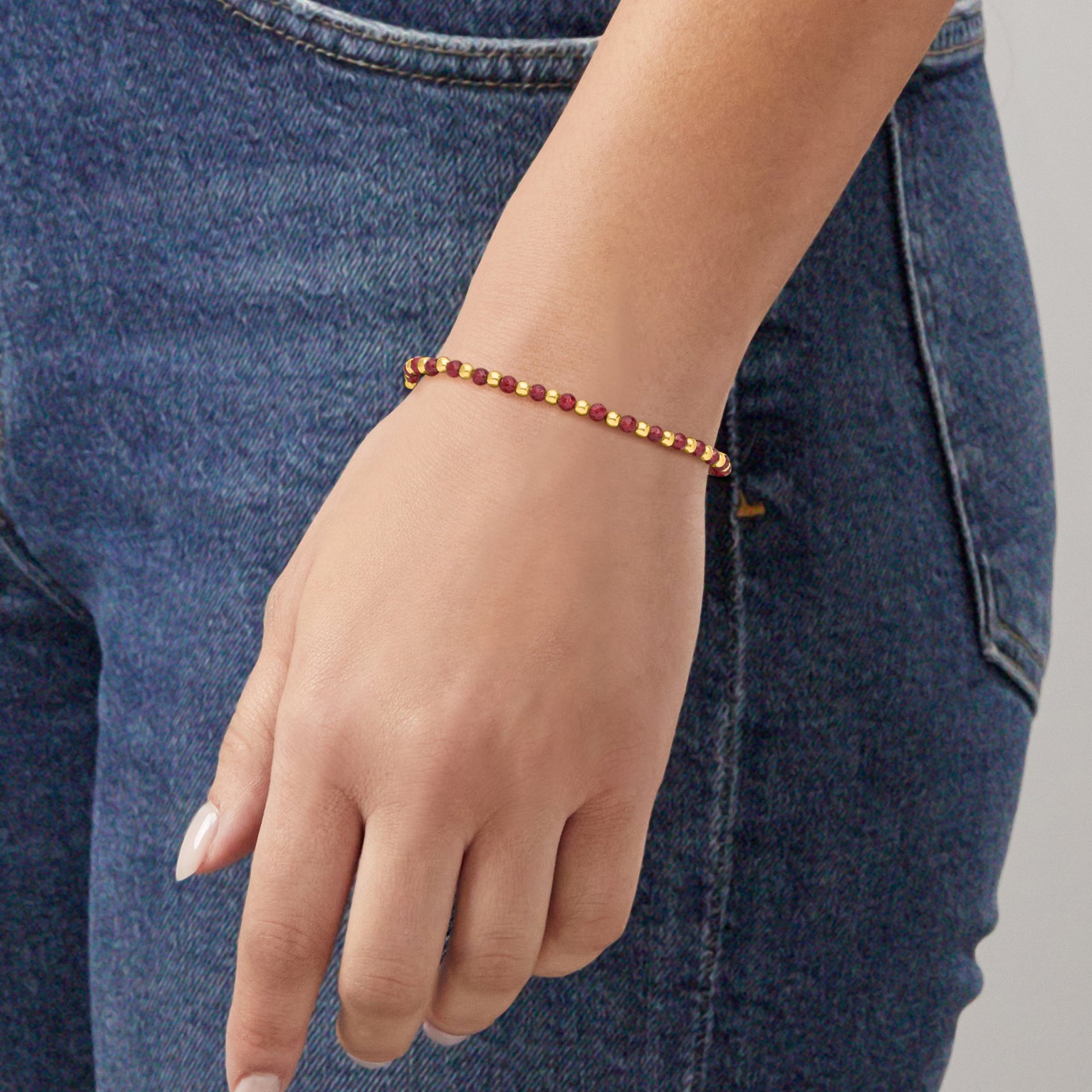 Canaria Ruby Bead Stretch Bracelet With 10kt Yellow Gold