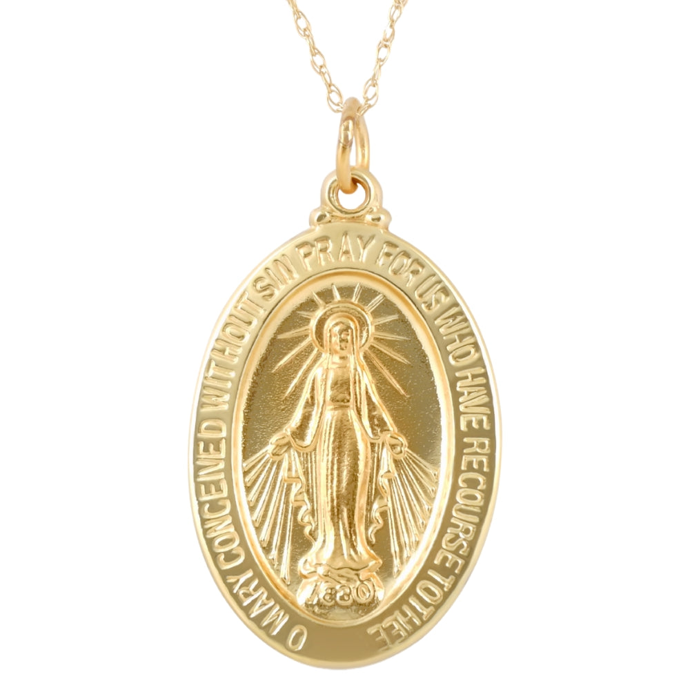 14k Yellow Gold St. Mary Medal Pendant 1' Tall 2.5 Grams