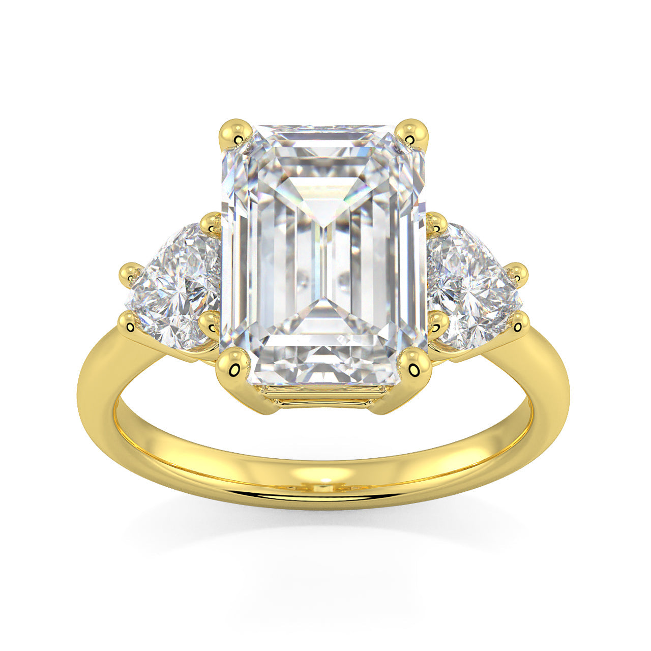 Certified 4 1/2 CT Emerald & Heart 3-Stone Diamond Ring 14k Gold Lab Grown