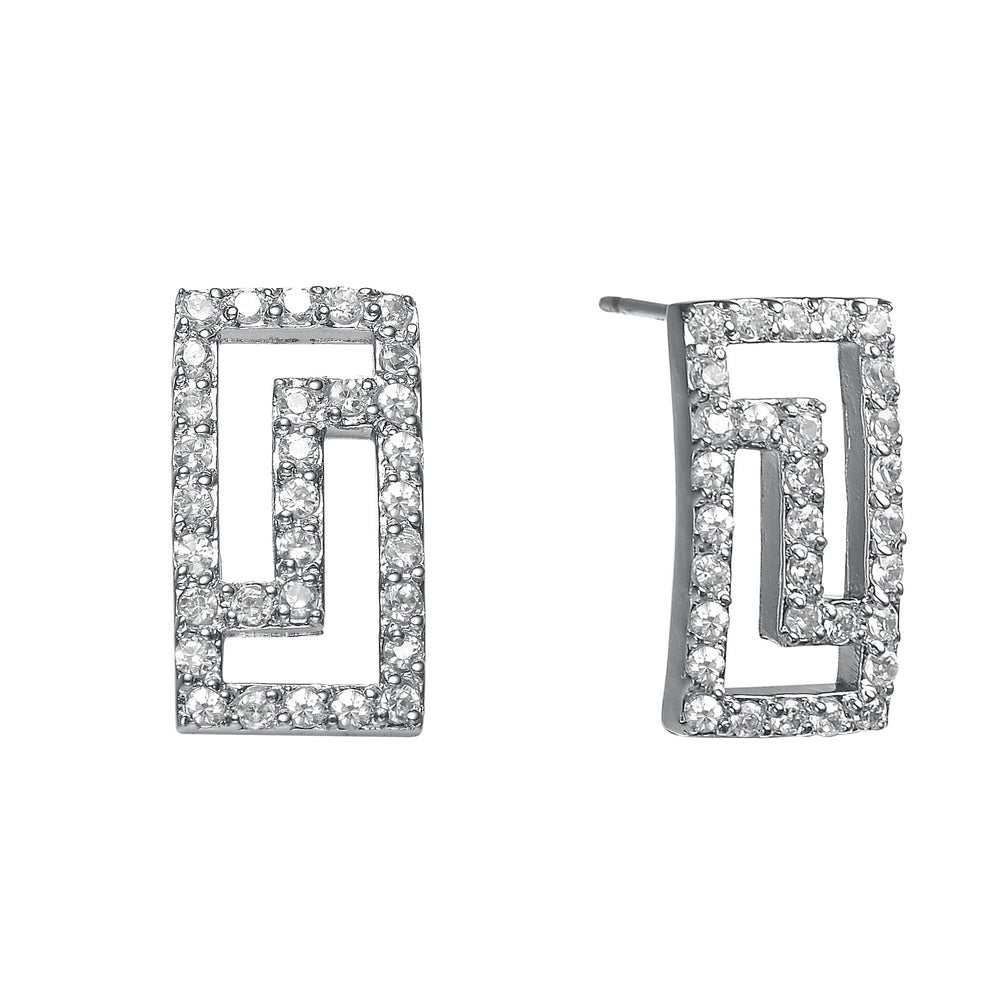 Sterling Silver Cubic Zirconia Modern Geometric Earrings
