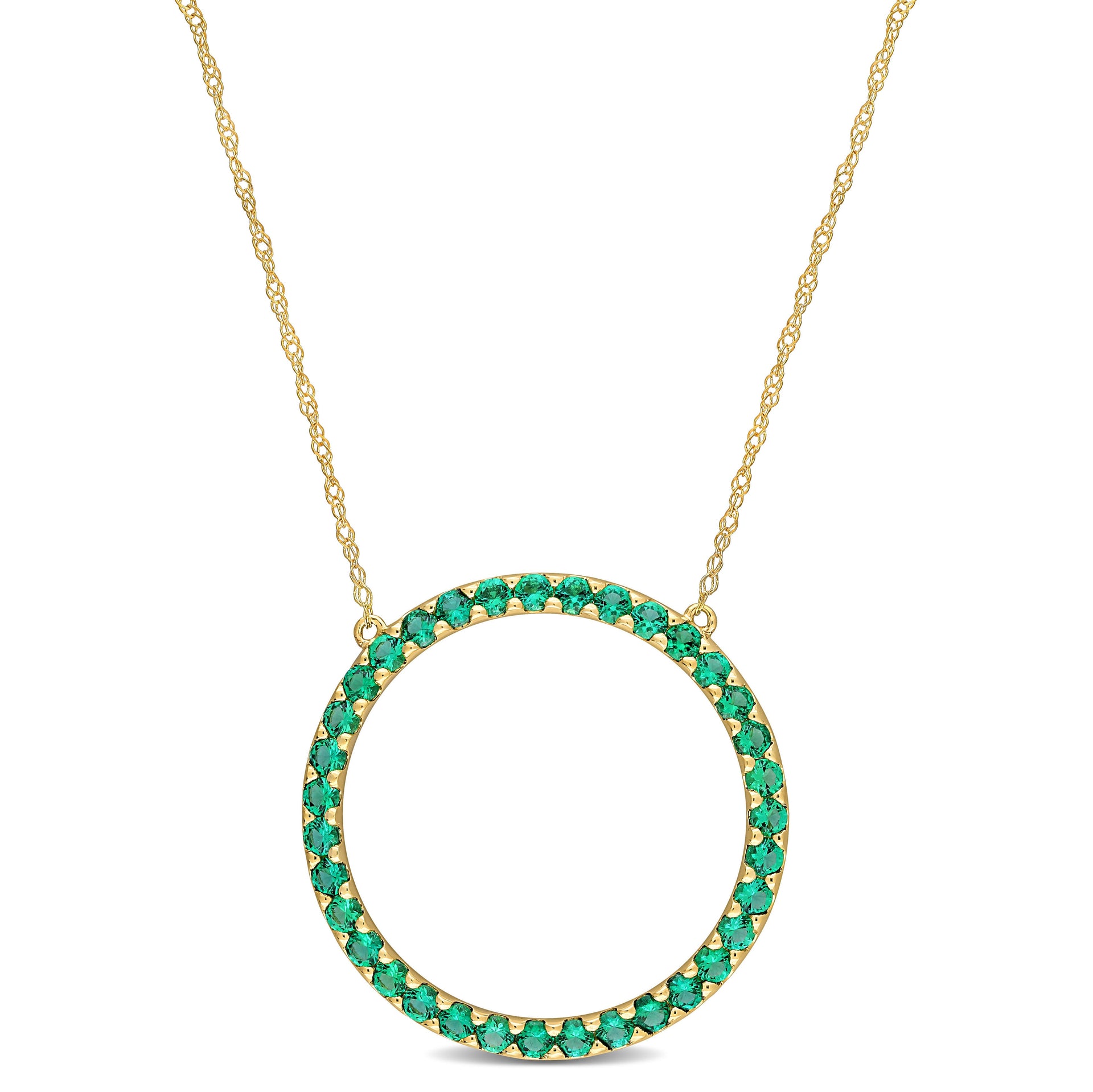 Mimi & Max Women's 7/8ct TGW Created Emerald Open Circle Pendant with Chain in 10k Yellow Gold