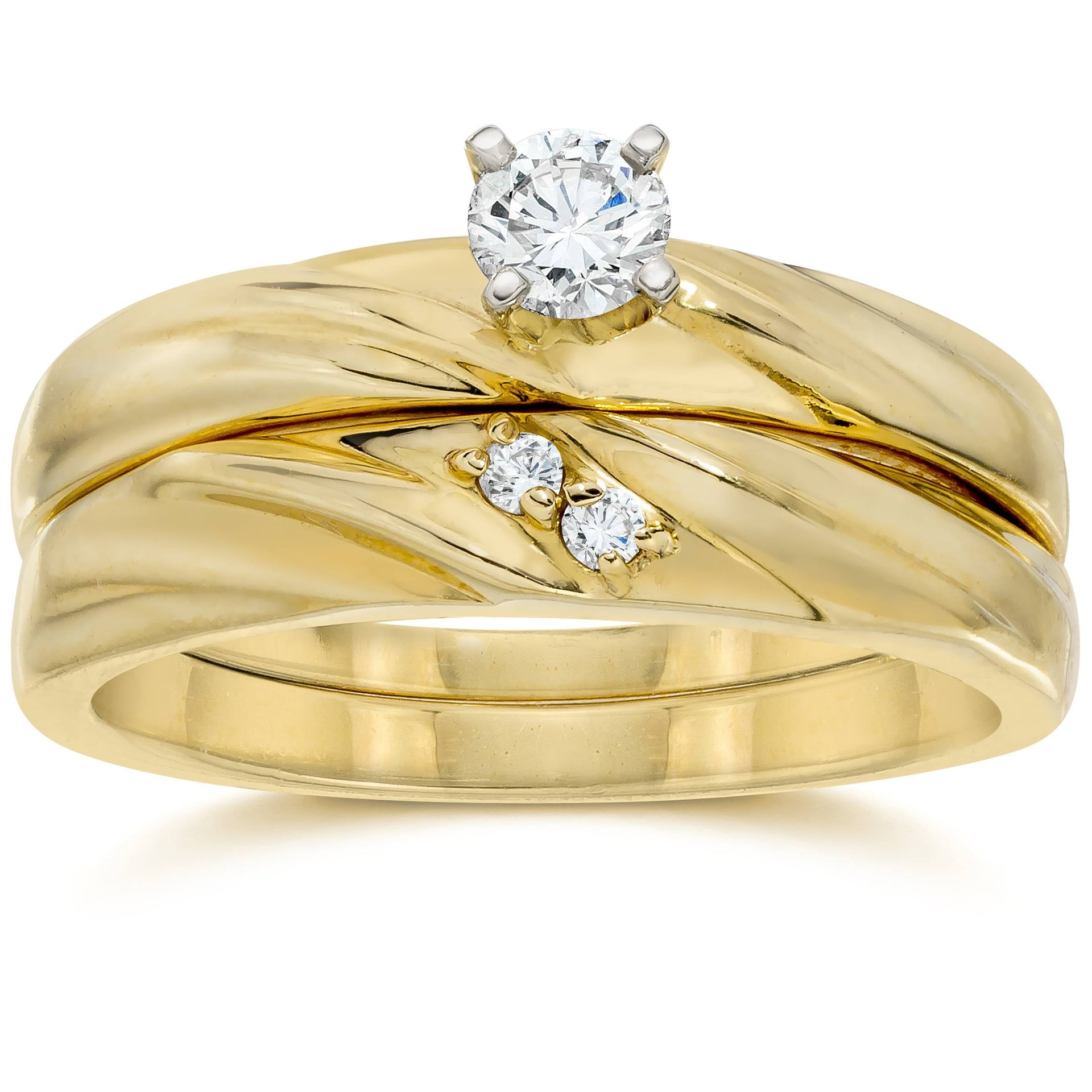 1/4CT Diamond Engagement Wedding Ring Set 10K Yellow Gold