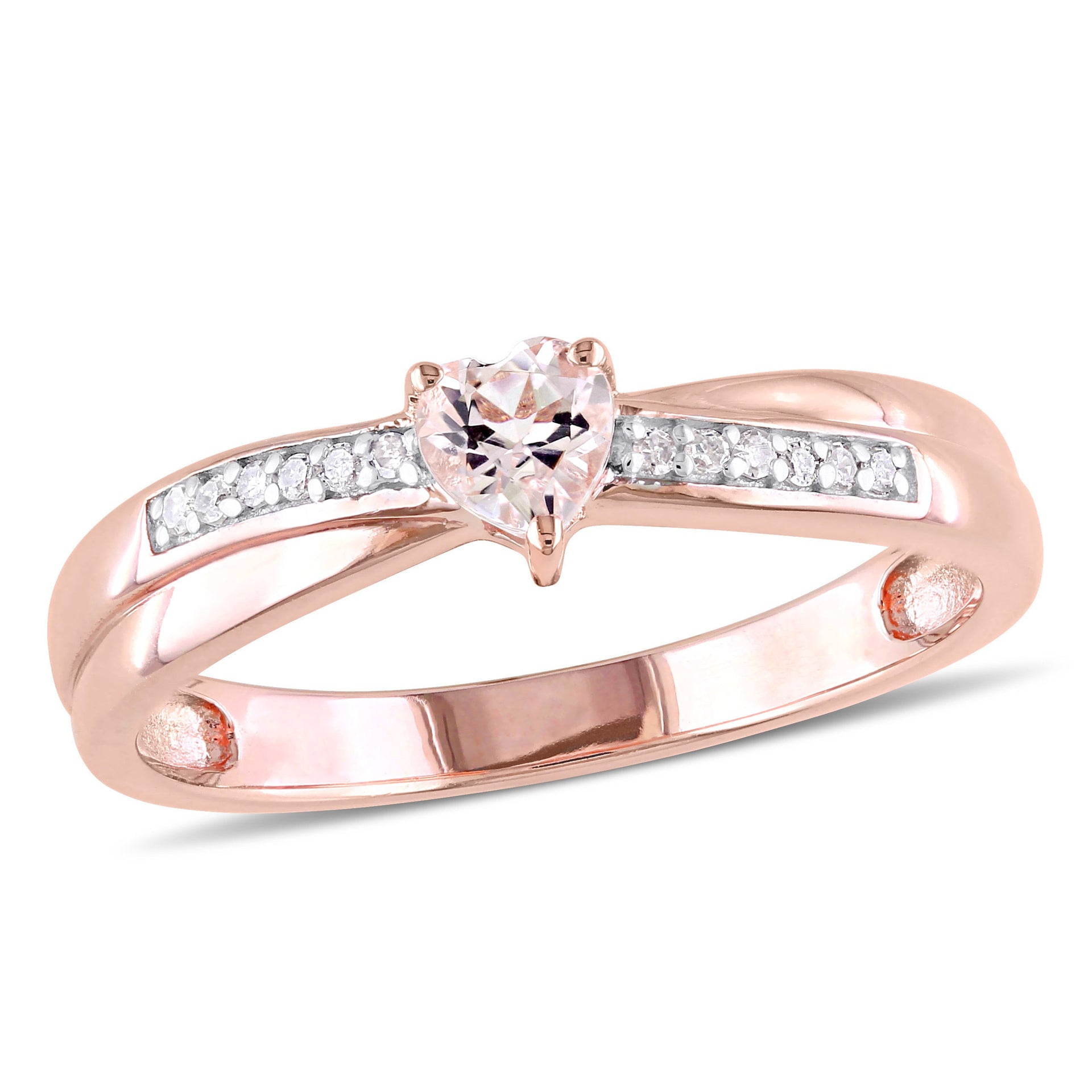 Morganite and Diamond Accent Heart Ring in Rose Silver