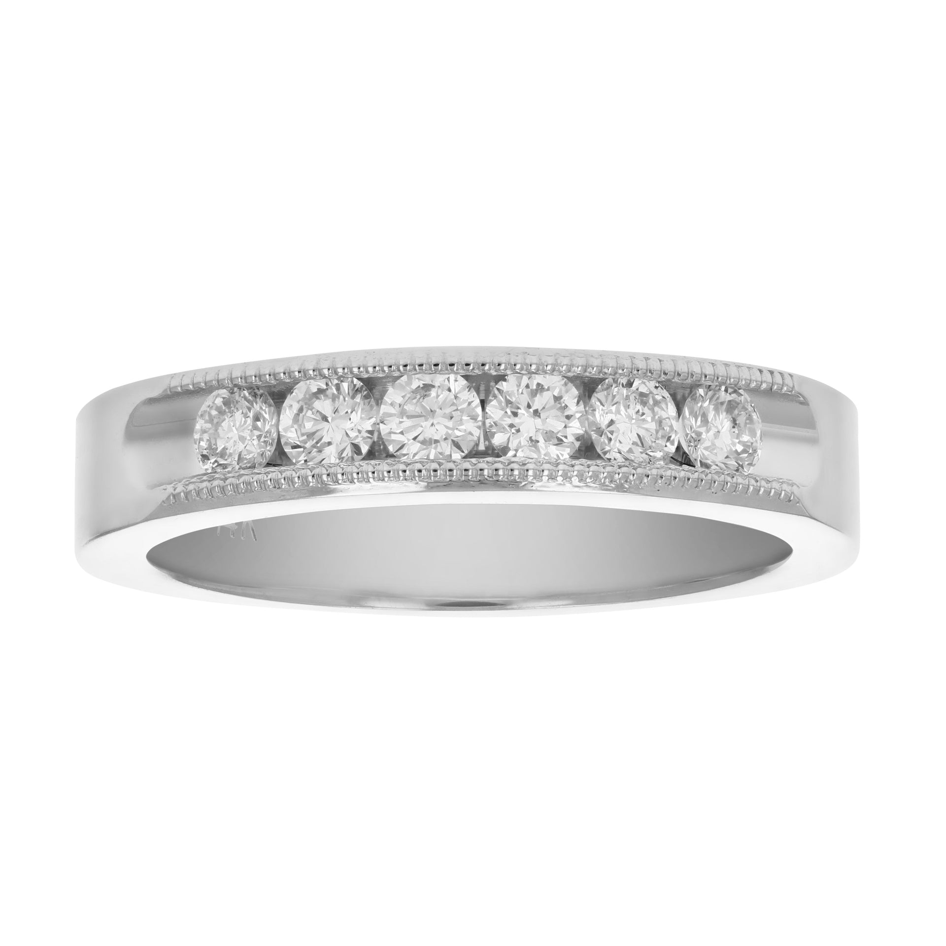 1/2 cttw SI2-I1 14K Gold Machine Set Diamond Wedding Band Milgrain