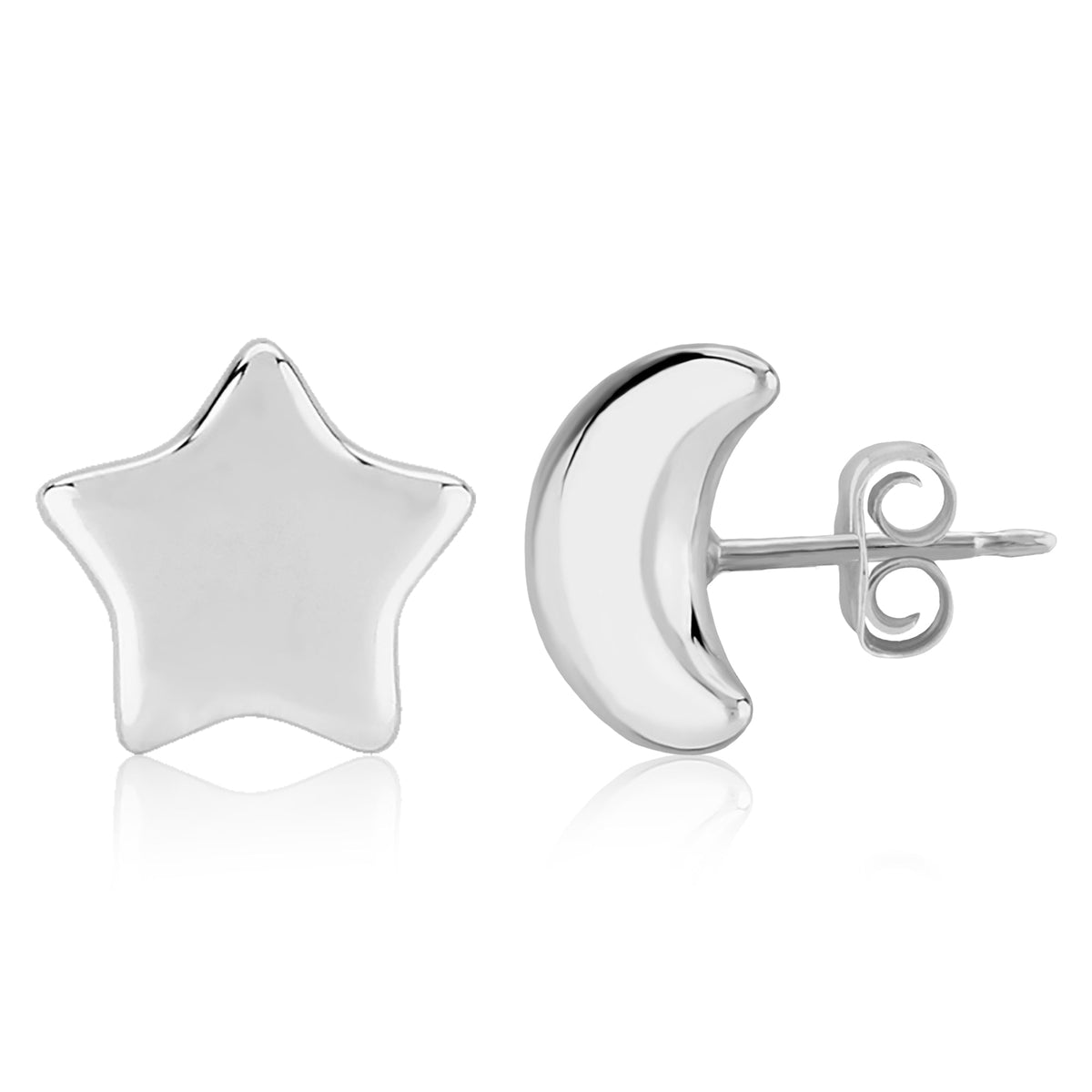 Sterling Silver Flat Star & Moon Earrings