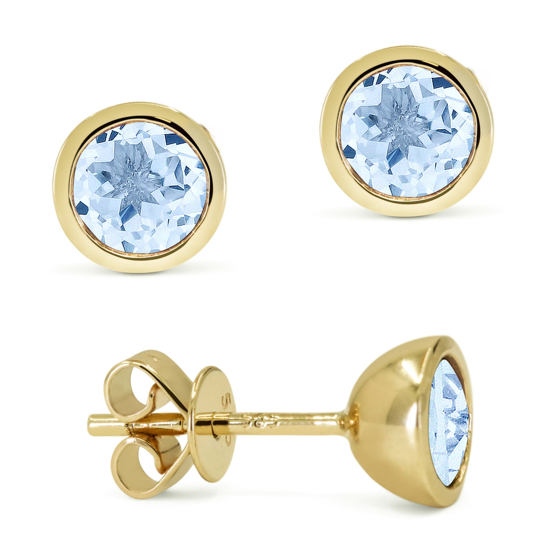 6.5 16.9 Mm 1.22ct Blue Topaz Stud Earrings In 14K Yellow Gold