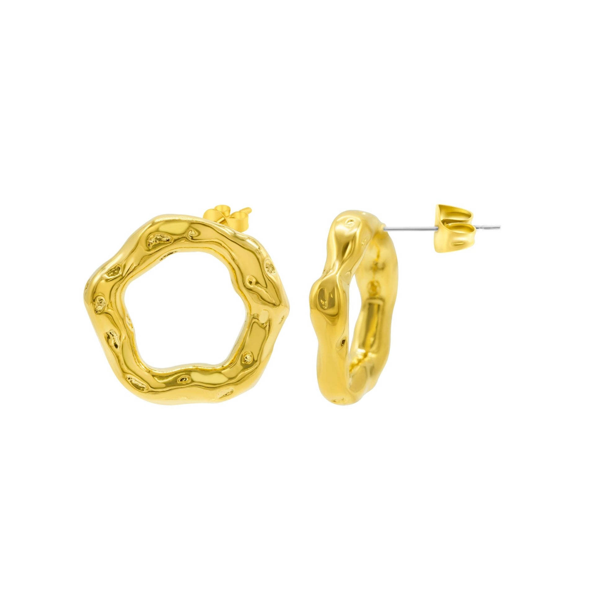 Tarnish Resistant 14K Gold Plated Hammered Open Circle Earrings