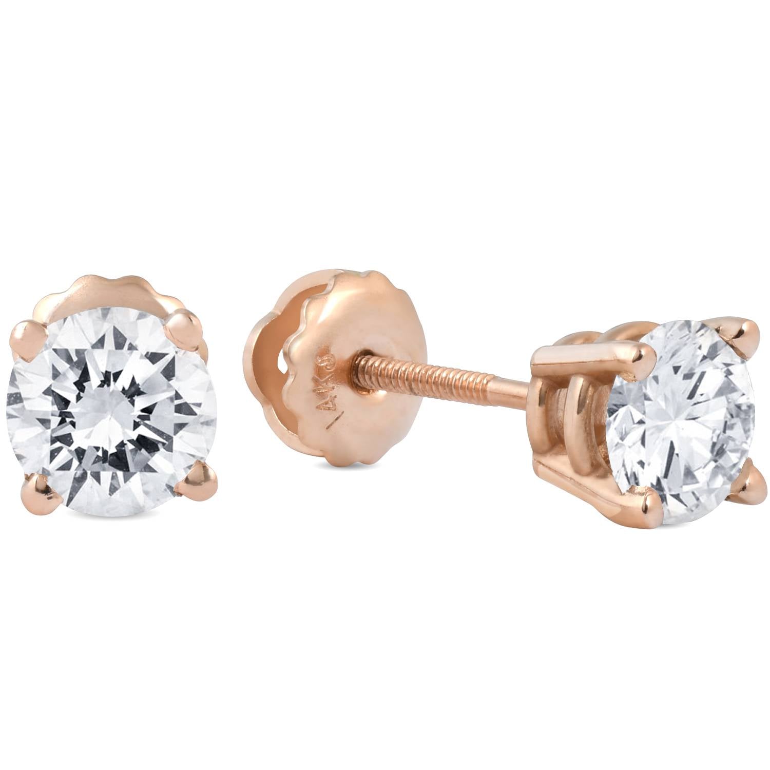 1 1/2 CT Diamond Screw Back Studs Enhanced 14k Rose Gold