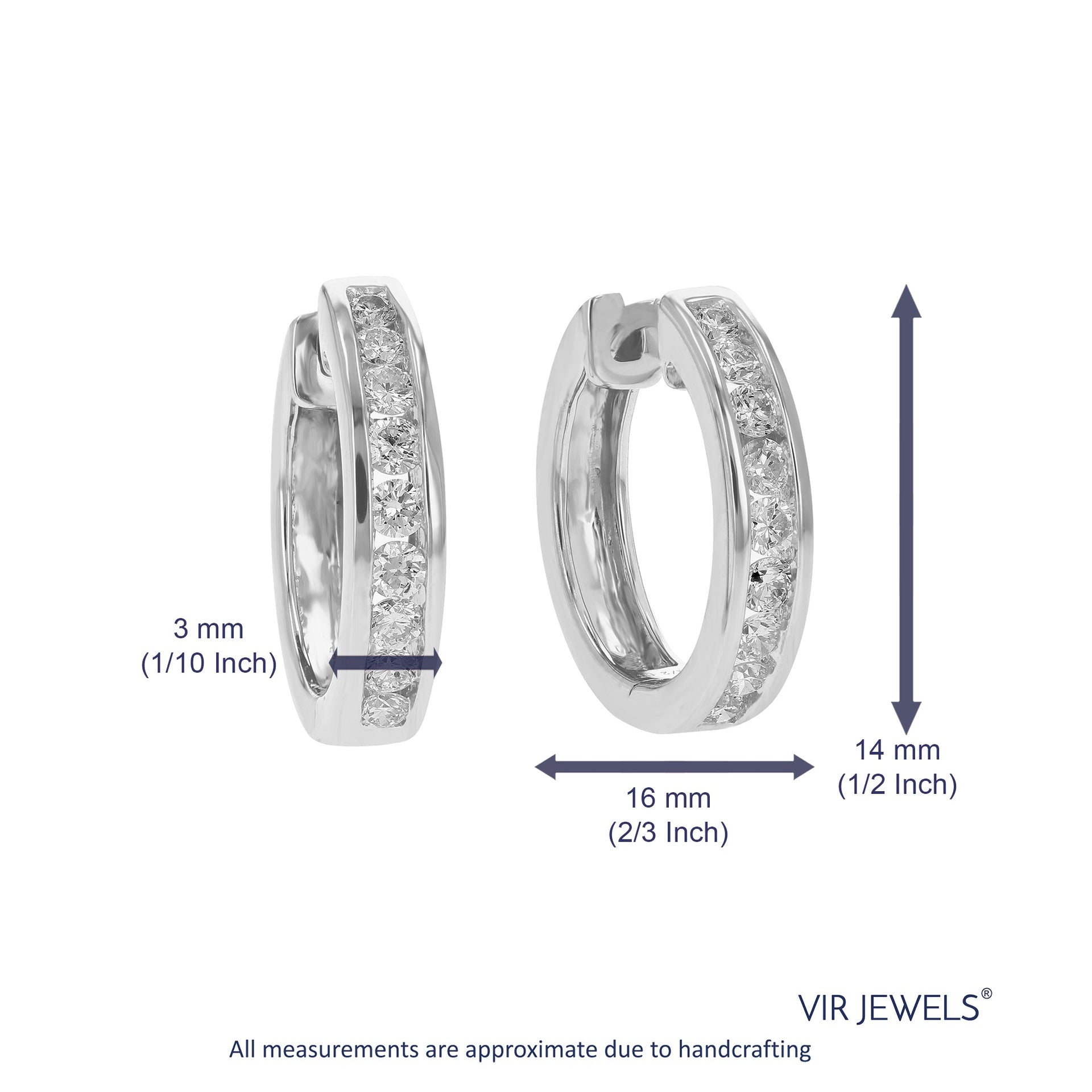 1/2 cttw Round Cut Lab Grown Diamond Hoop Earrings in .925 Sterling Silver Channel Set 1/2 Inch