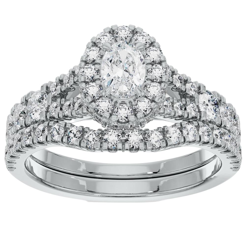 1 1/4 ct Oval Halo Diamond Engagement Wedding Ring Set in White or Yellow Gold