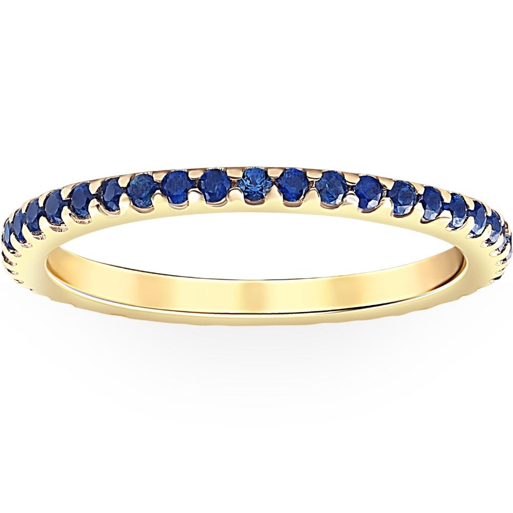 3/4 ct Genuine Blue Sapphire Eternity Ring Stackable Band 10k Yellow Gold