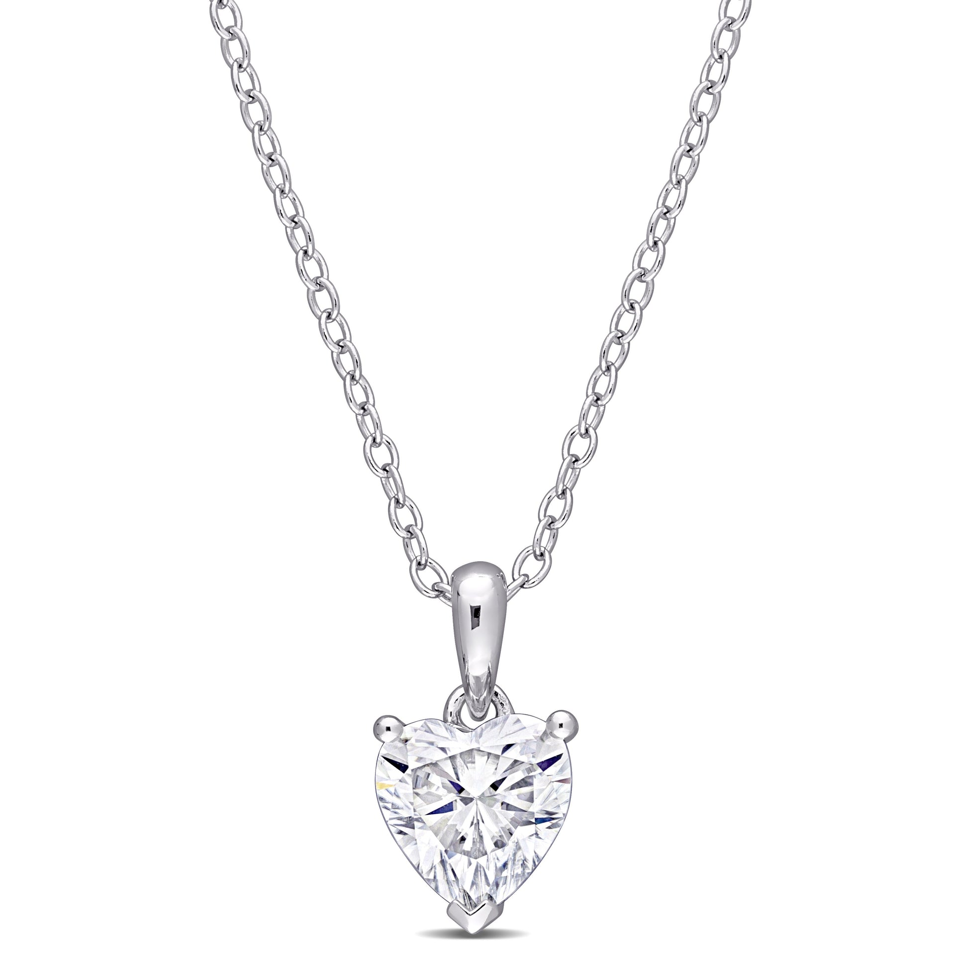 Mimi & Max 1ct DEW Heart Shaped Created Moissanite Solitaire Pendant With Chain in Sterling Silver