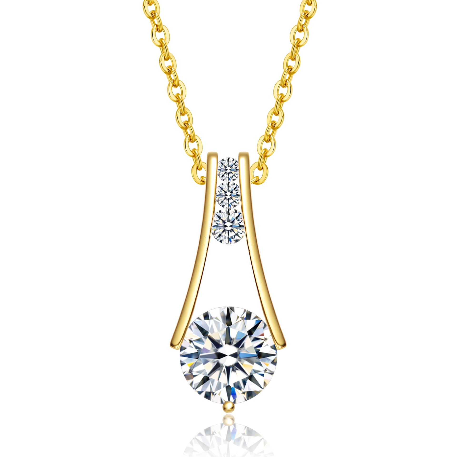 Sterling Silver 14k Yellow Gold Plated with 1.50ctw Lab Created Moissanite Trapeze Necklace