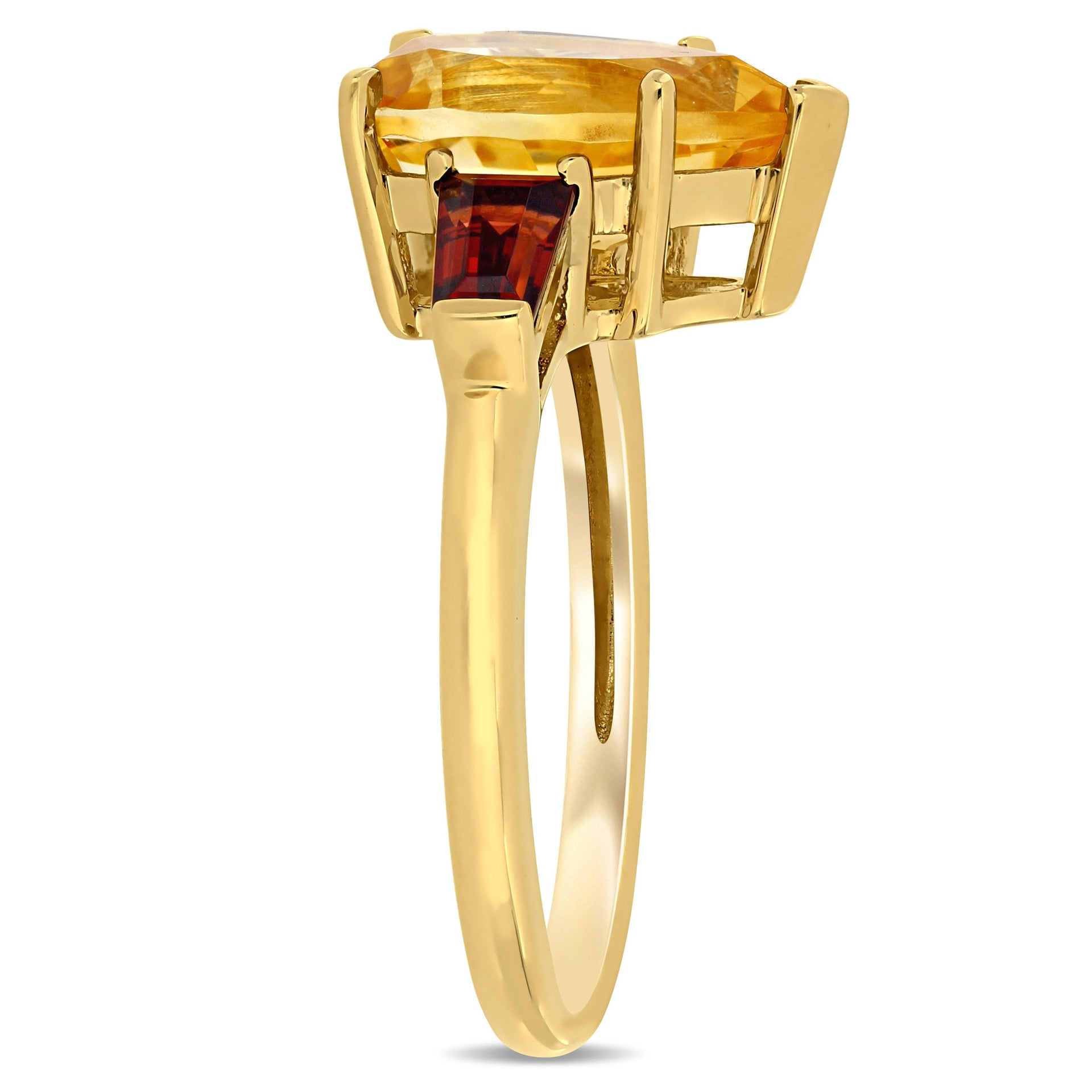 3 1/2 CT TGW Citrine Garnet Pear-Shaped 3-Stone Ring in 14k Yellow Gold