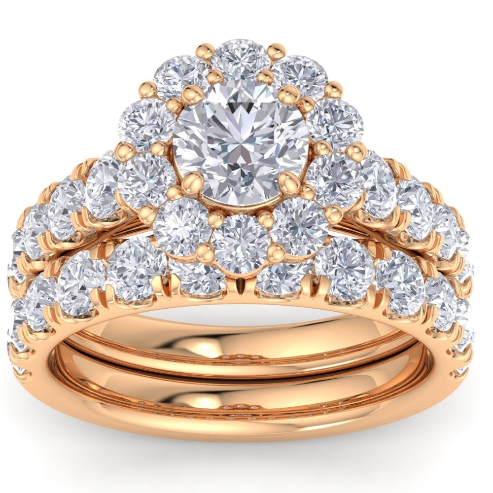 4 ct Diamond Halo Engagement Wedding Ring Set in White Yellow or Rose Gold