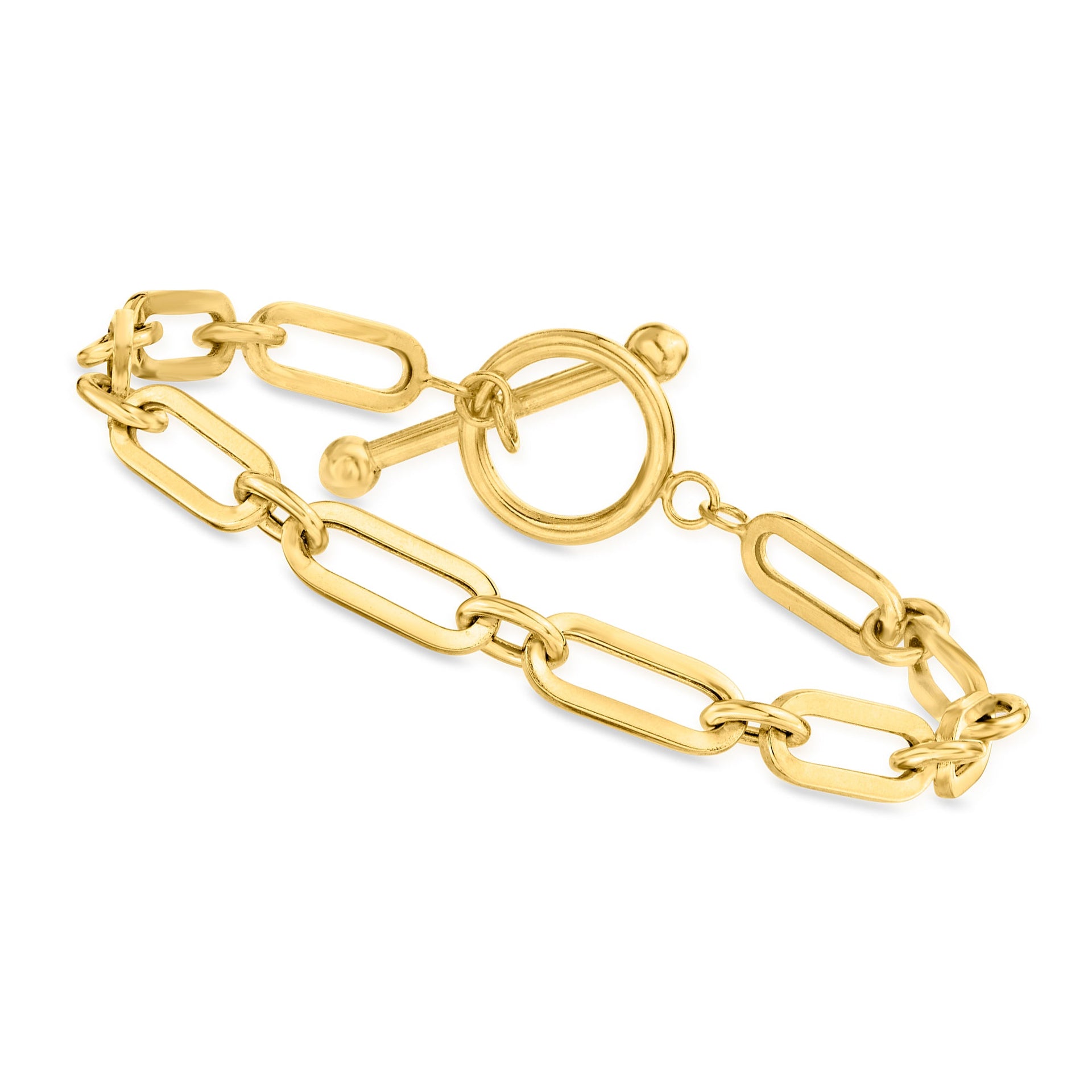 5.5mm 10kt Yellow Gold Paper Clip Link Toggle Bracelet