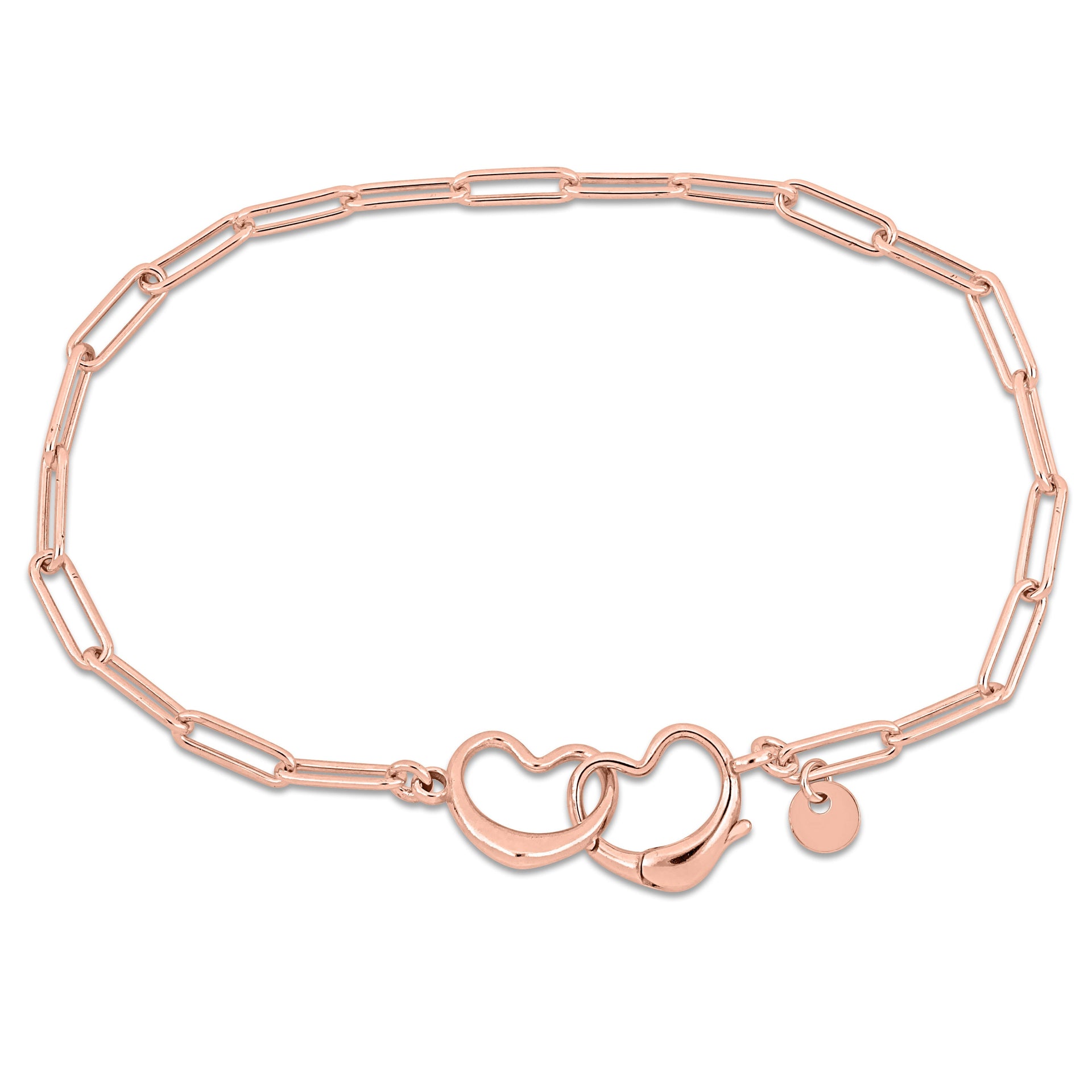 Mimi & Max Pink Paper Clip Link Bracelet w/ Double Heart Clasp in Rose Silver - 7.5 in.