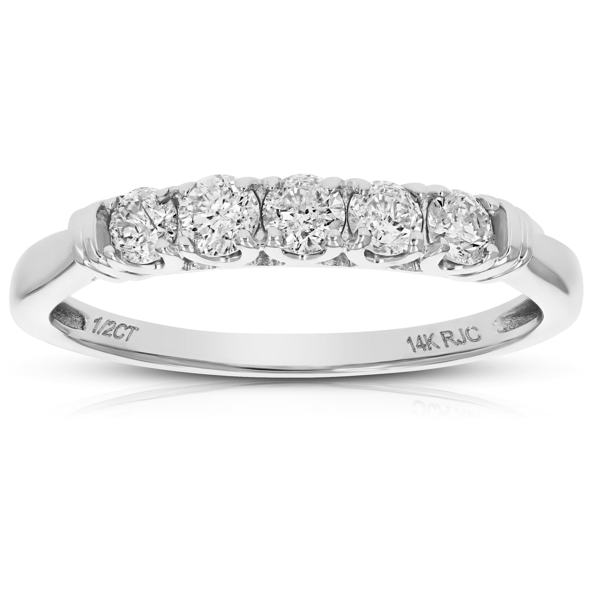 1/2 cttw 5 Stone Diamond Ring Engagement Bridal 10K White Gold Round Prong