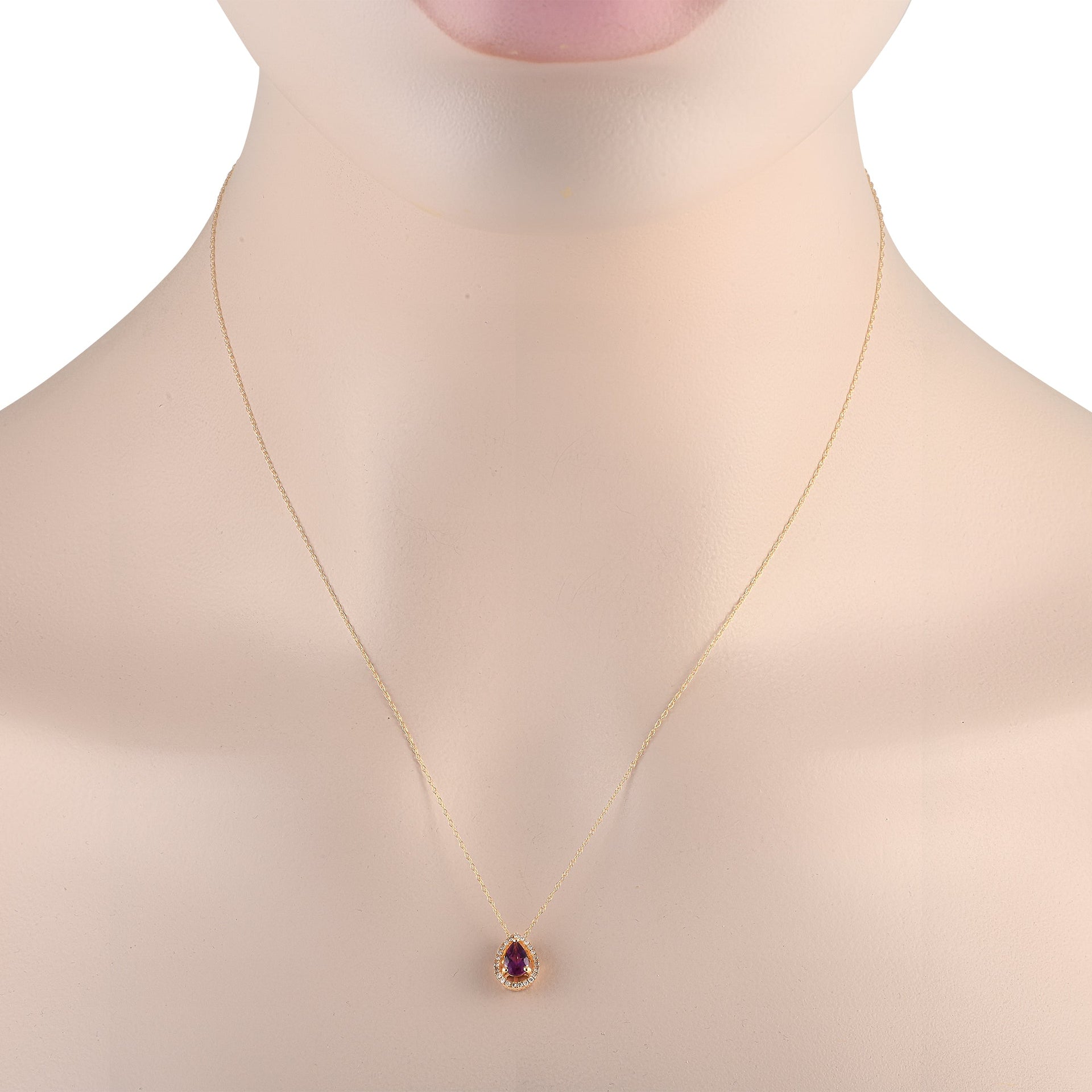LB Exclusive 14K Yellow Gold 0.07ct Diamond and Rhodolite Pear Necklace PD4-15556-YRHOD