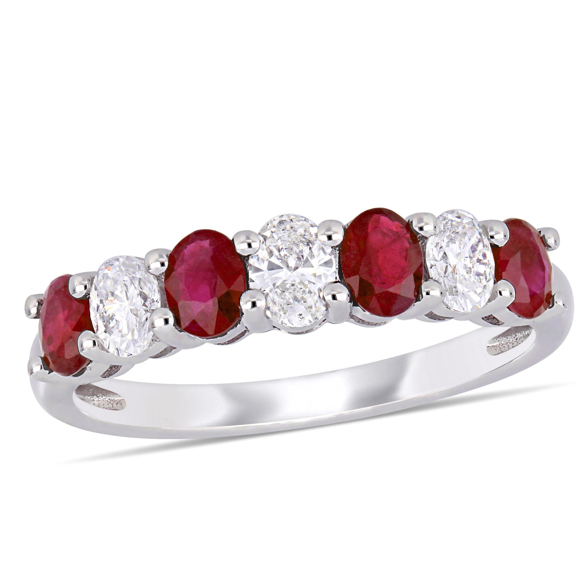 Mimi & Max 4/5ct TGW Oval Ruby 1/2ct TW Oval Diamond Semi-eternity Band 14k White Gold