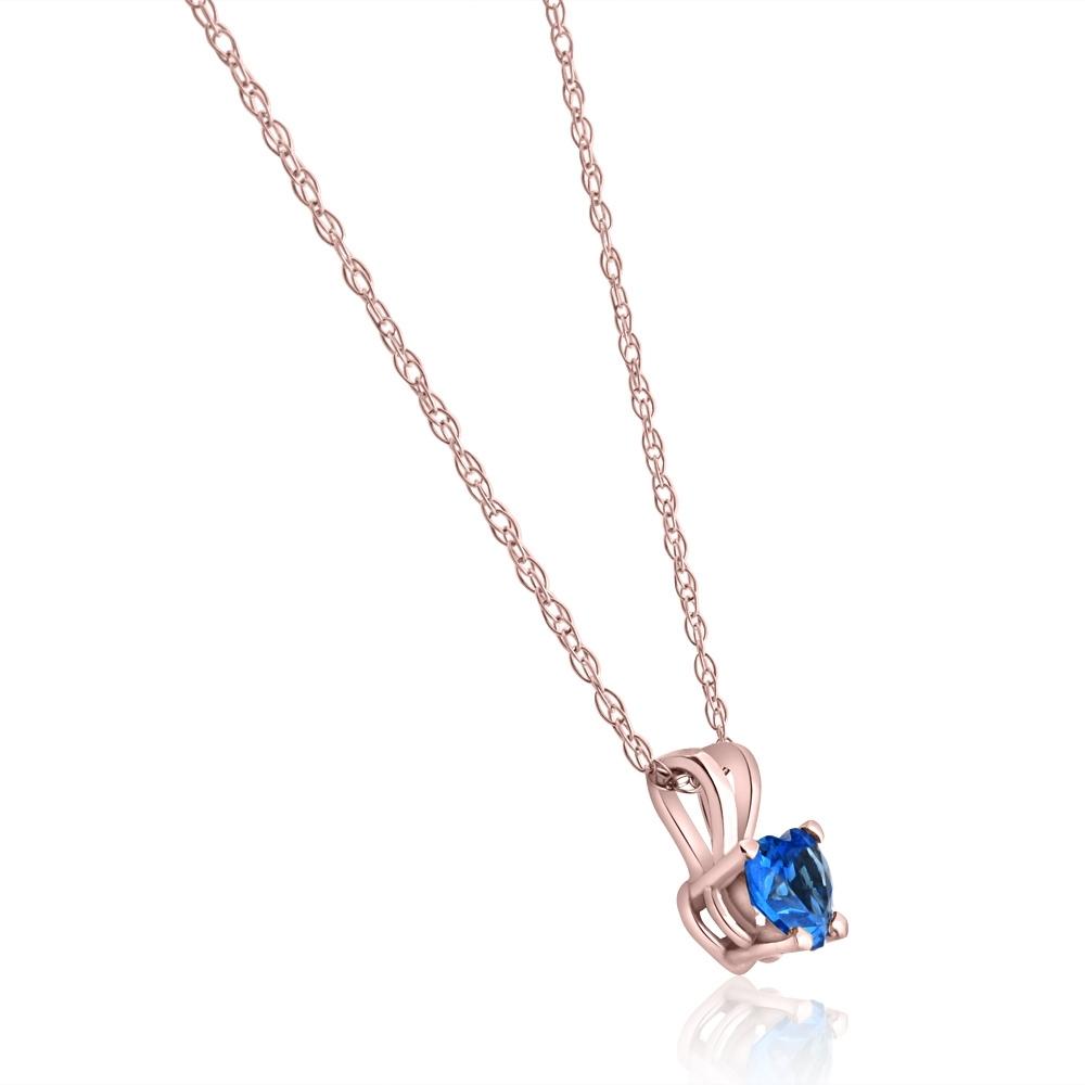 Women's 1/2 CT Blue Heart Shaped Sapphire Pendant Rose Gold 18' Chain Necklace