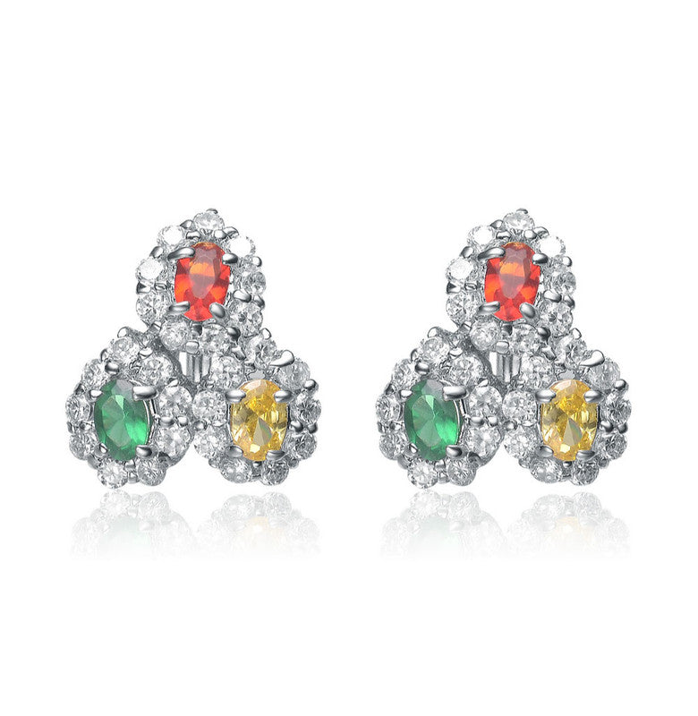 GENEVIVE Sterling Silver Multicolor Cubic Zirconia Stud Earrings