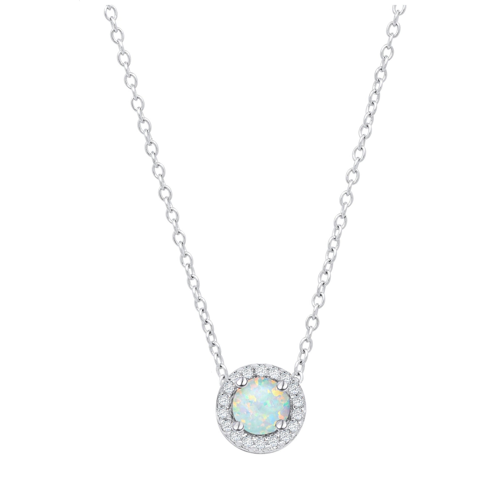 Sterling Silver Round Genuine Gemstone and White Topaz Necklace with 16 inch Cable Chain