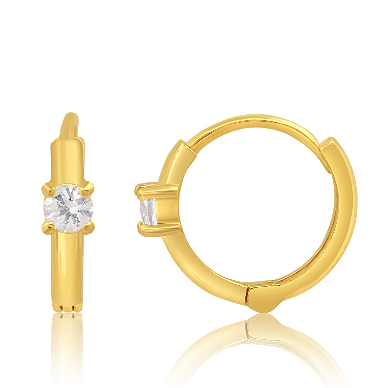 Natural Gemstone Pair Small Huggie Hoop Earrings in 14k Yellow Gold with Hidden Clip Closure