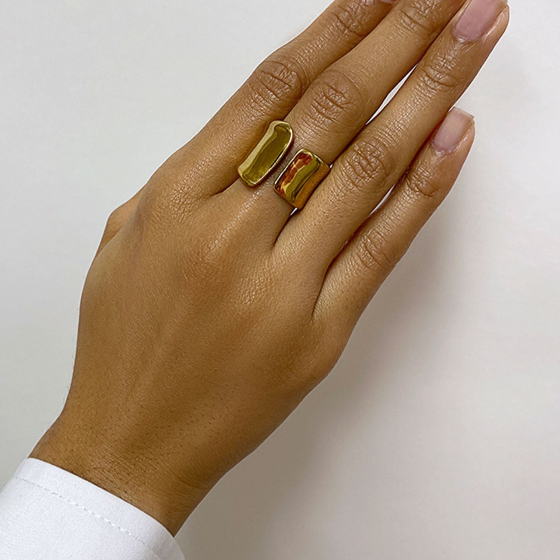Tarnish Resistant 14k Gold Plated Tall Open Band Ring