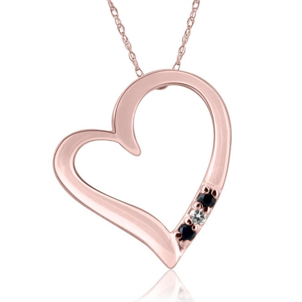 Diamond & Blue Sapphire Heart Pendant 3-Stone Rose Gold with 18' Chain