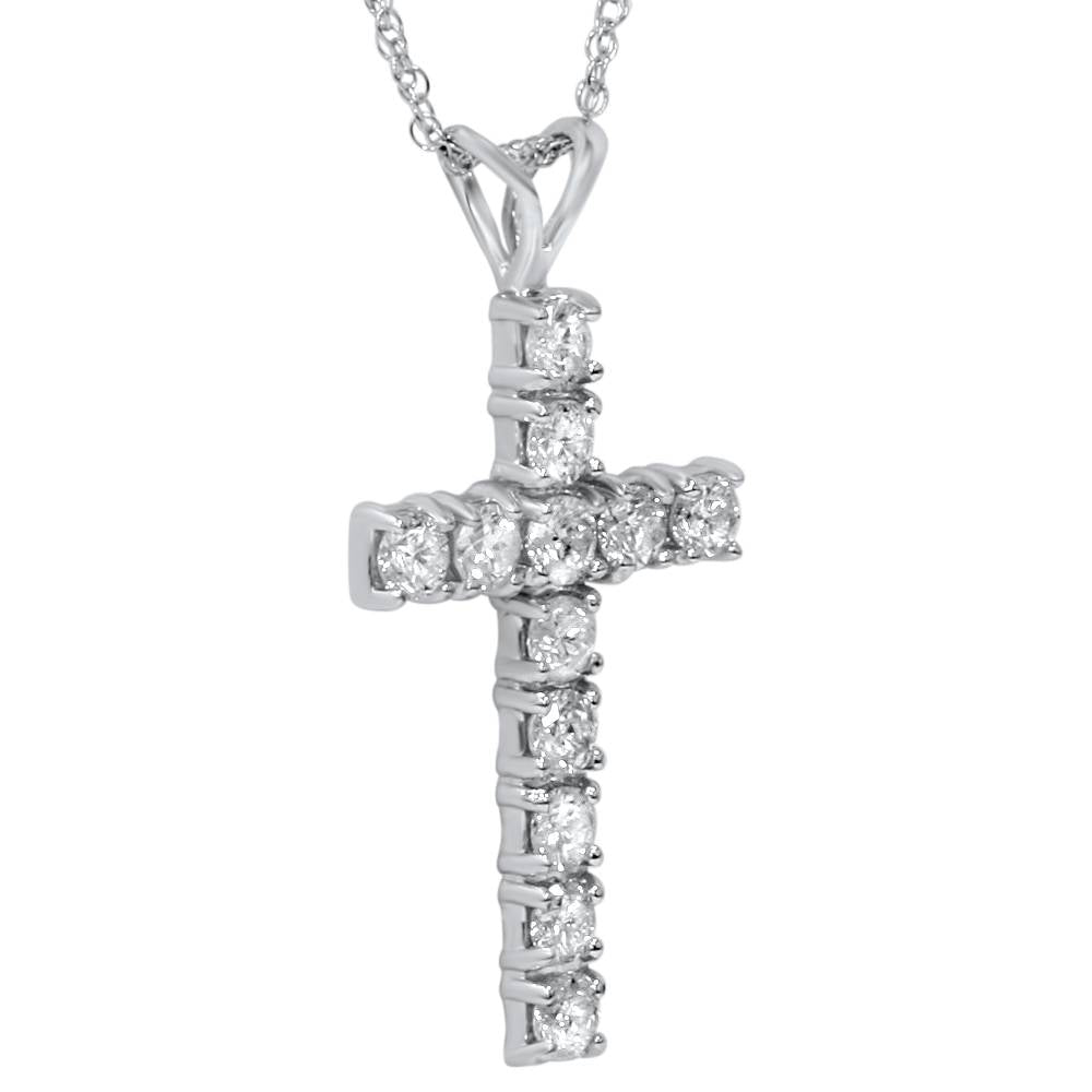 1ct Diamond Cross Pendant 14K White Gold (1 inch tall) Lab Grown