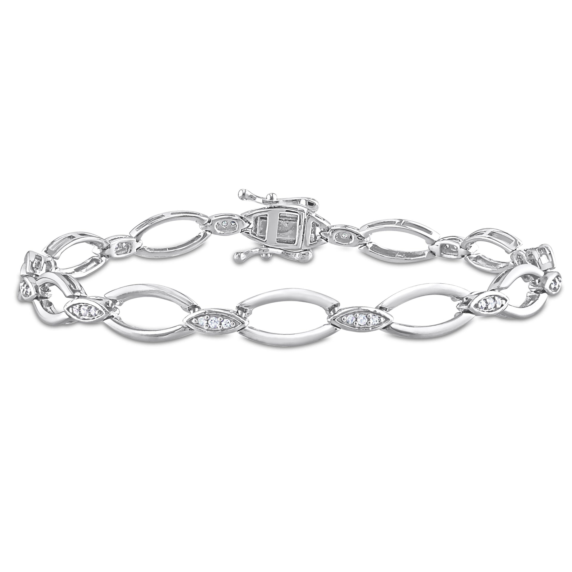 Mimi & Max 1/4ct TDW Diamond Oval Link Bracelet in Sterling Silver - 7.25 in.