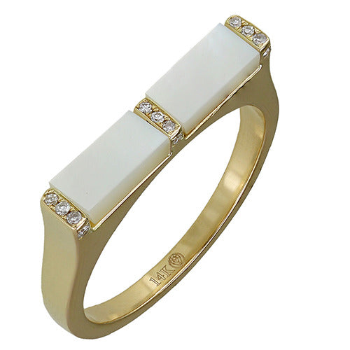 Gold Spaced Diamond Rectangle Mother of Pearl Ring