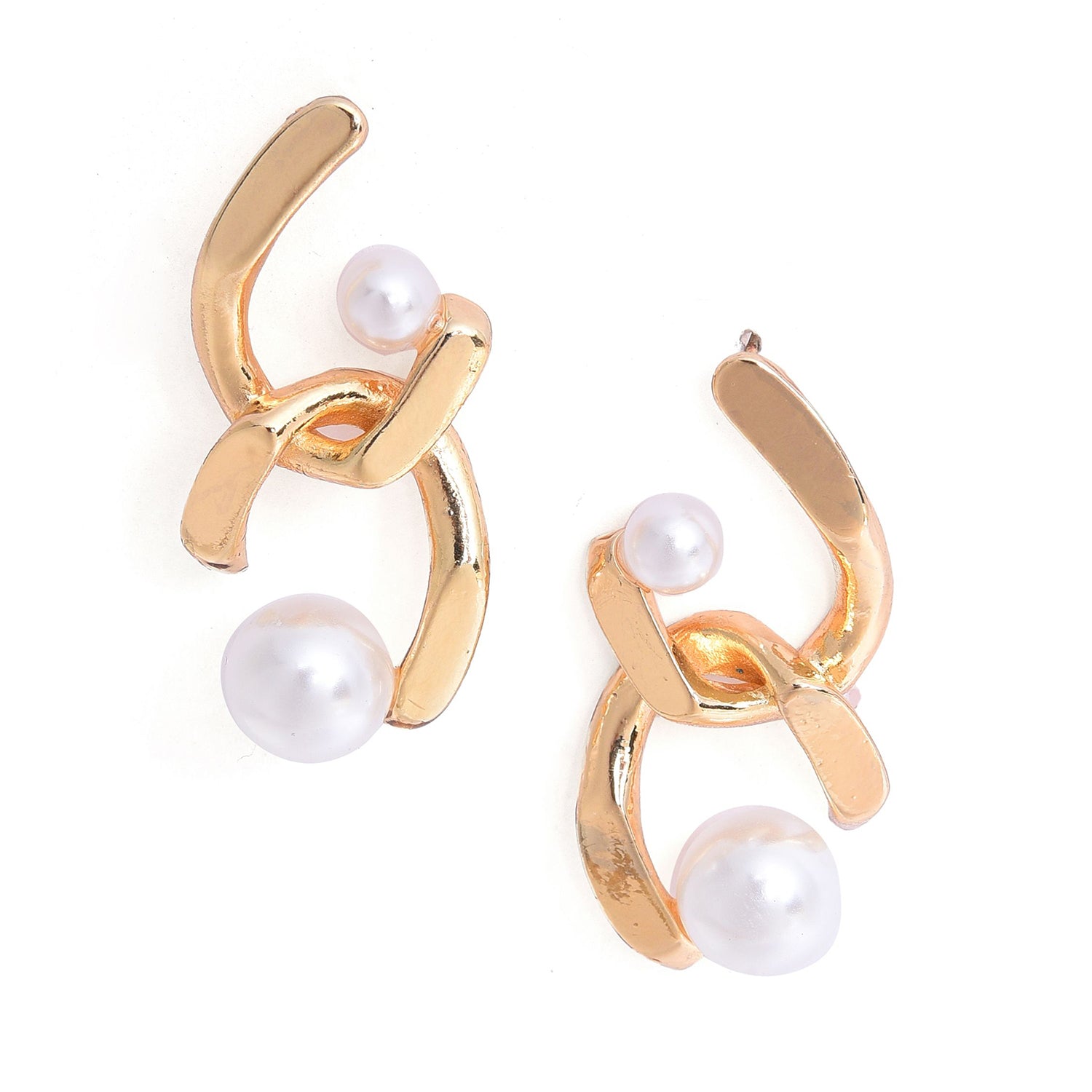 Gold-toned White Contemporary Drop Earrings