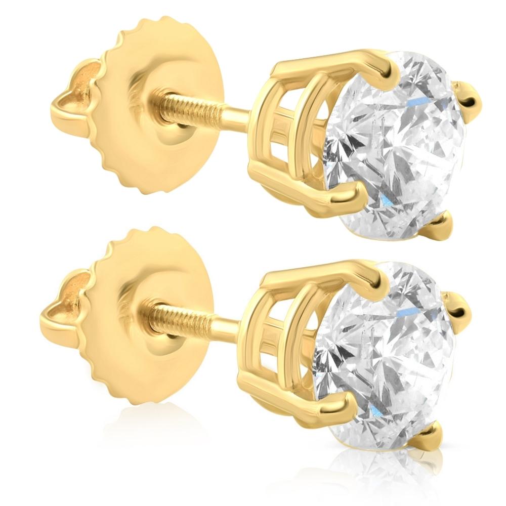4 cttw Round Diamond Screw Back Studs 14K Yellow Gold